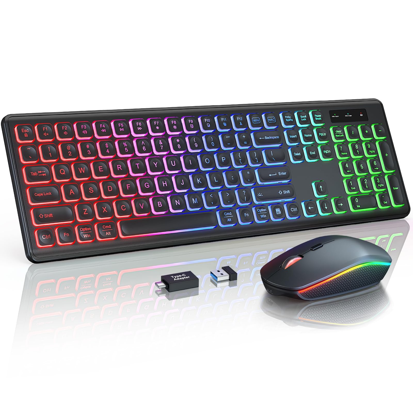 Wireless Keyboard and Mouse Combo with RGB Backlit Rechargeable
