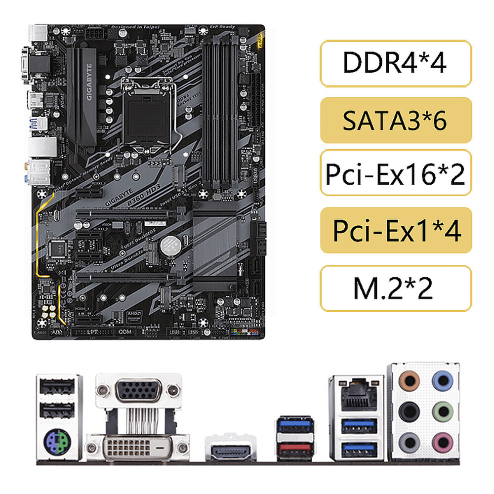 For Gigabyte B360 HD3 Motherboard LGA1151 DDR4 DVI+VGA+ ATX 100% Tested Work