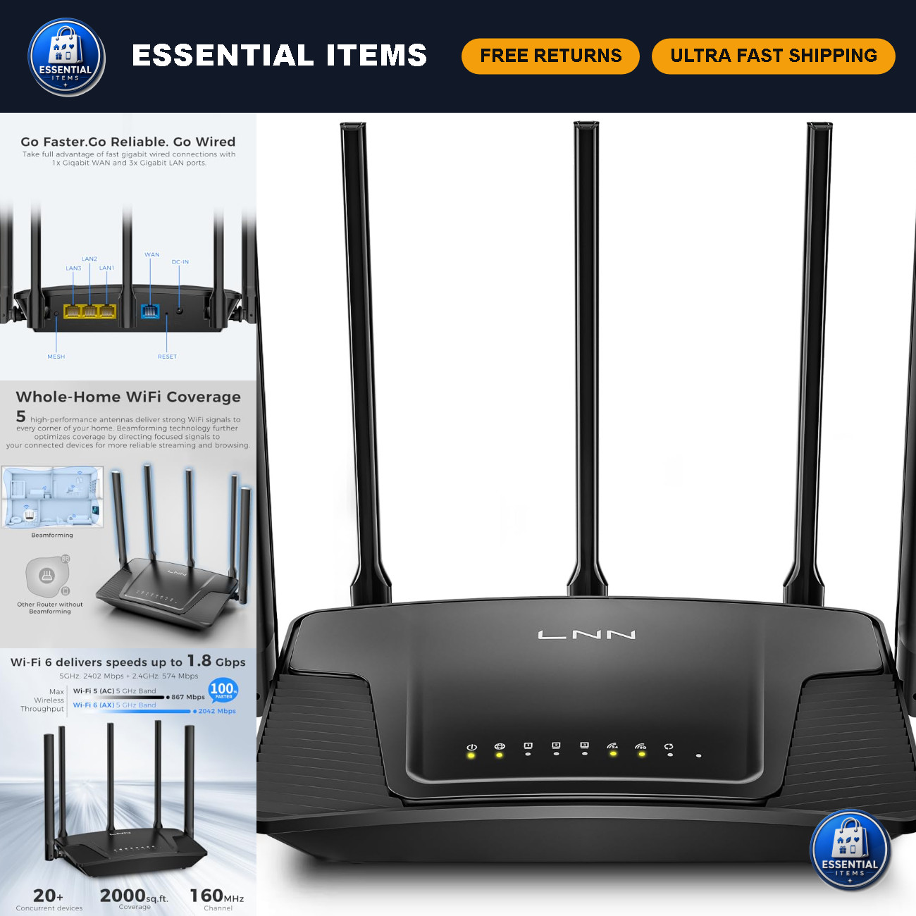 WiFi 6 Router AX3000, High-Speed Internet, No App Required, Easy Setup