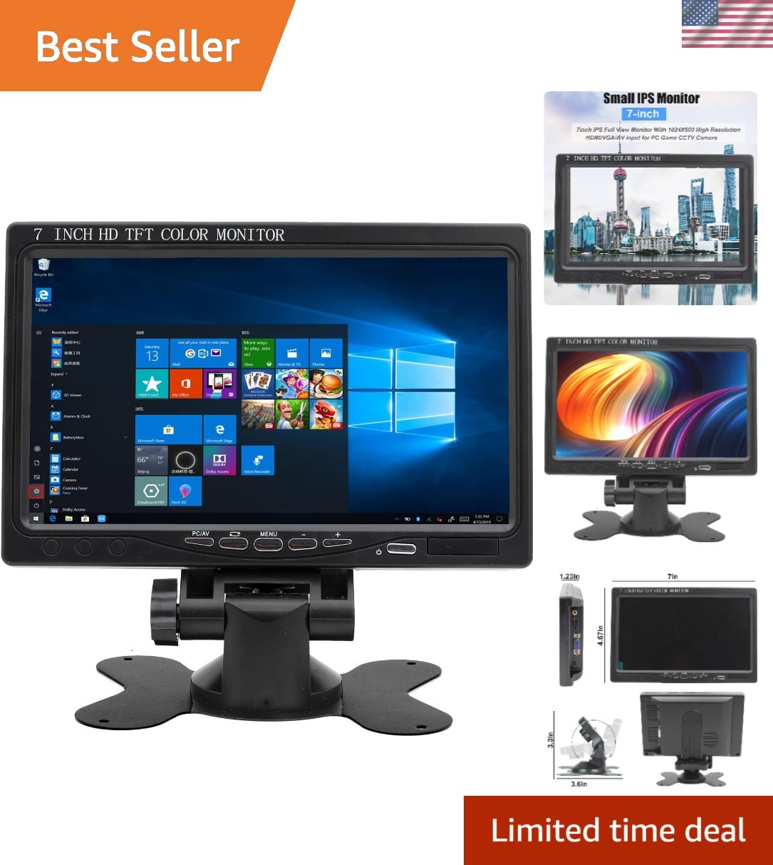 7 inch Small HDMI Monitor 1024x600 Resolution Small 1080P Portable IPS Monito...