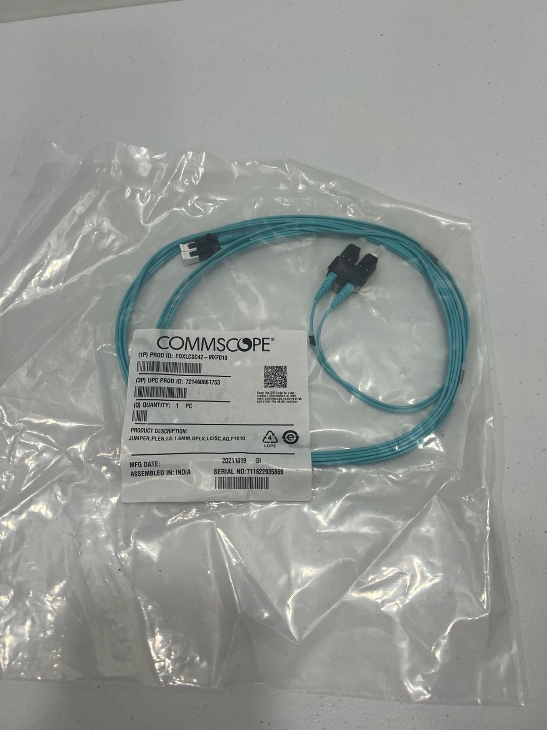 CommScope FDXLCSC42-MXF010 10ft LC to SC Fiber Optic Patch Cable