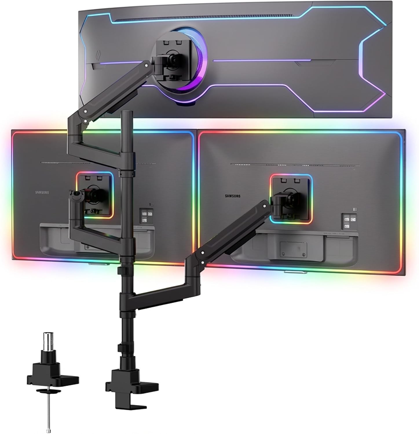 Mount-It Heavy-Duty 2 1 Triple Monitor Mount Stacked Ultrawide Desk Monitor Arm