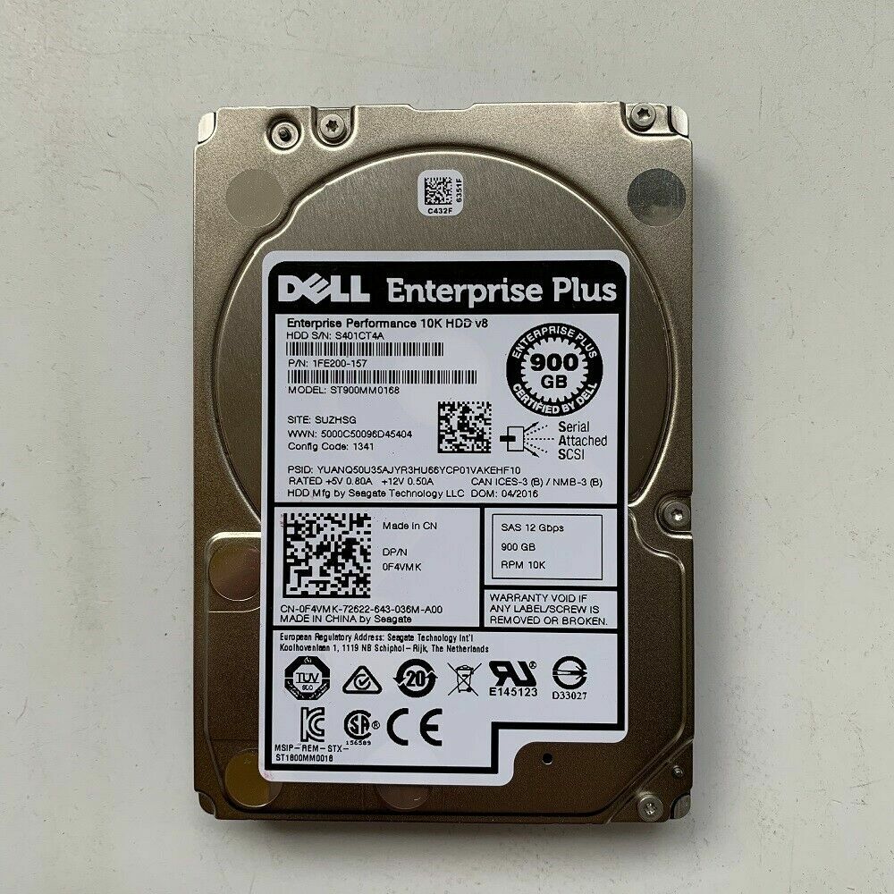FOR Dell F4VMK Equallogic Plus V8 ST900MM0168 900GB 12Gbps 10K 2.5" SAS HDD