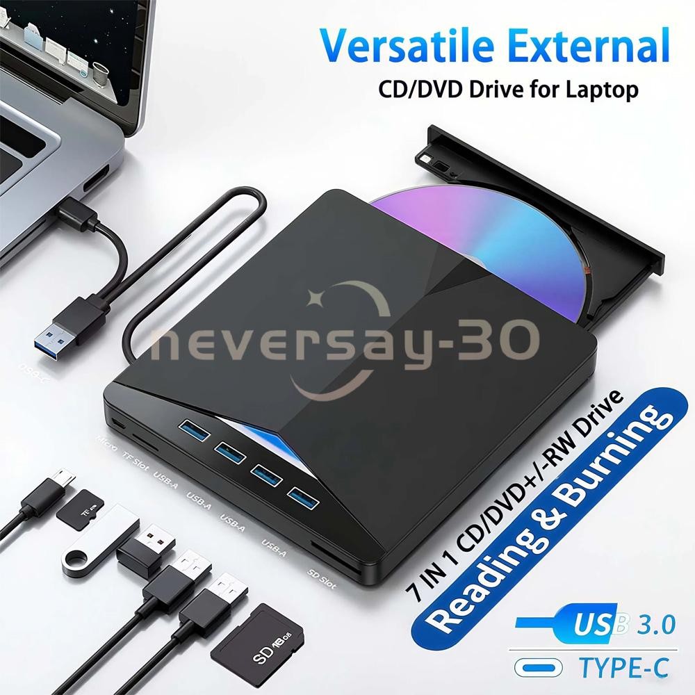 External CD DVD Drive USB 3.0 Writer Burner Player for PC Laptop Windows 11 10