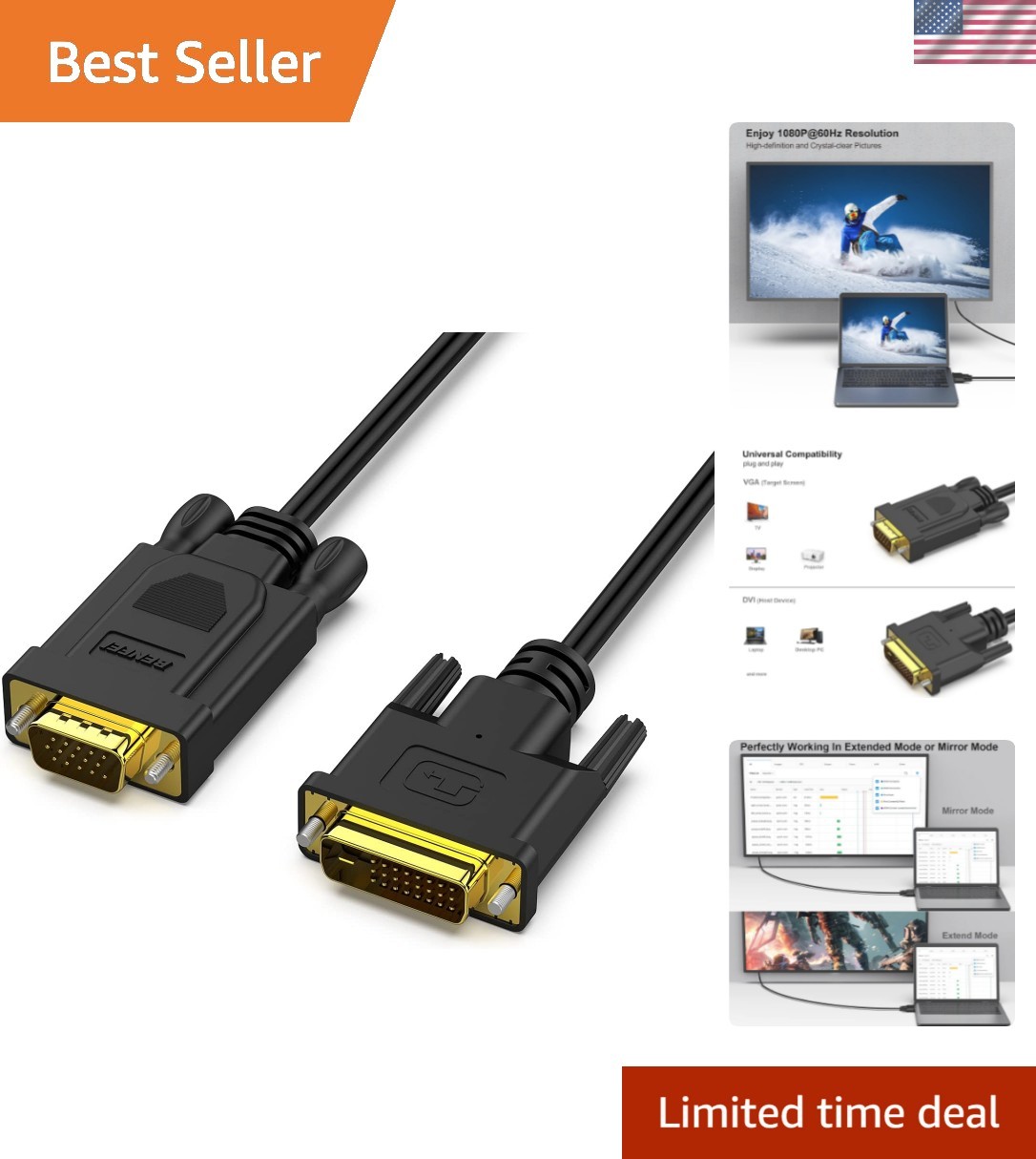 High-Performance 6ft DVI-D to VGA Cable - Quad-Shielded for Optimal Signal