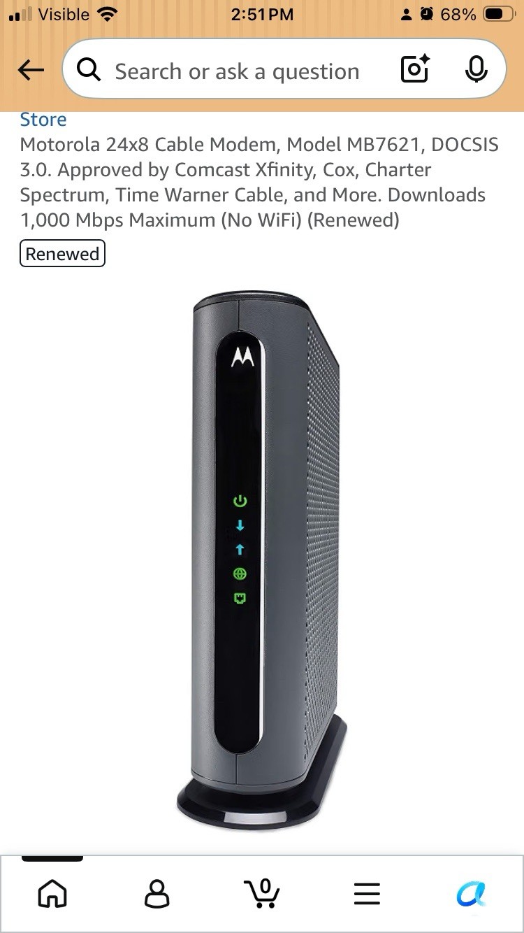 Motorola 24x8 Cable  Modem Model MB7621-30 - Refurbished - Sealed