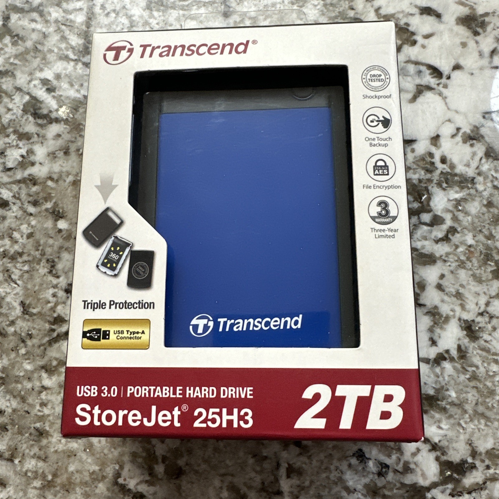 Transcend StoreJet 25H3 2TB Blue Portable External Hard Drive USB 3.0 HDD