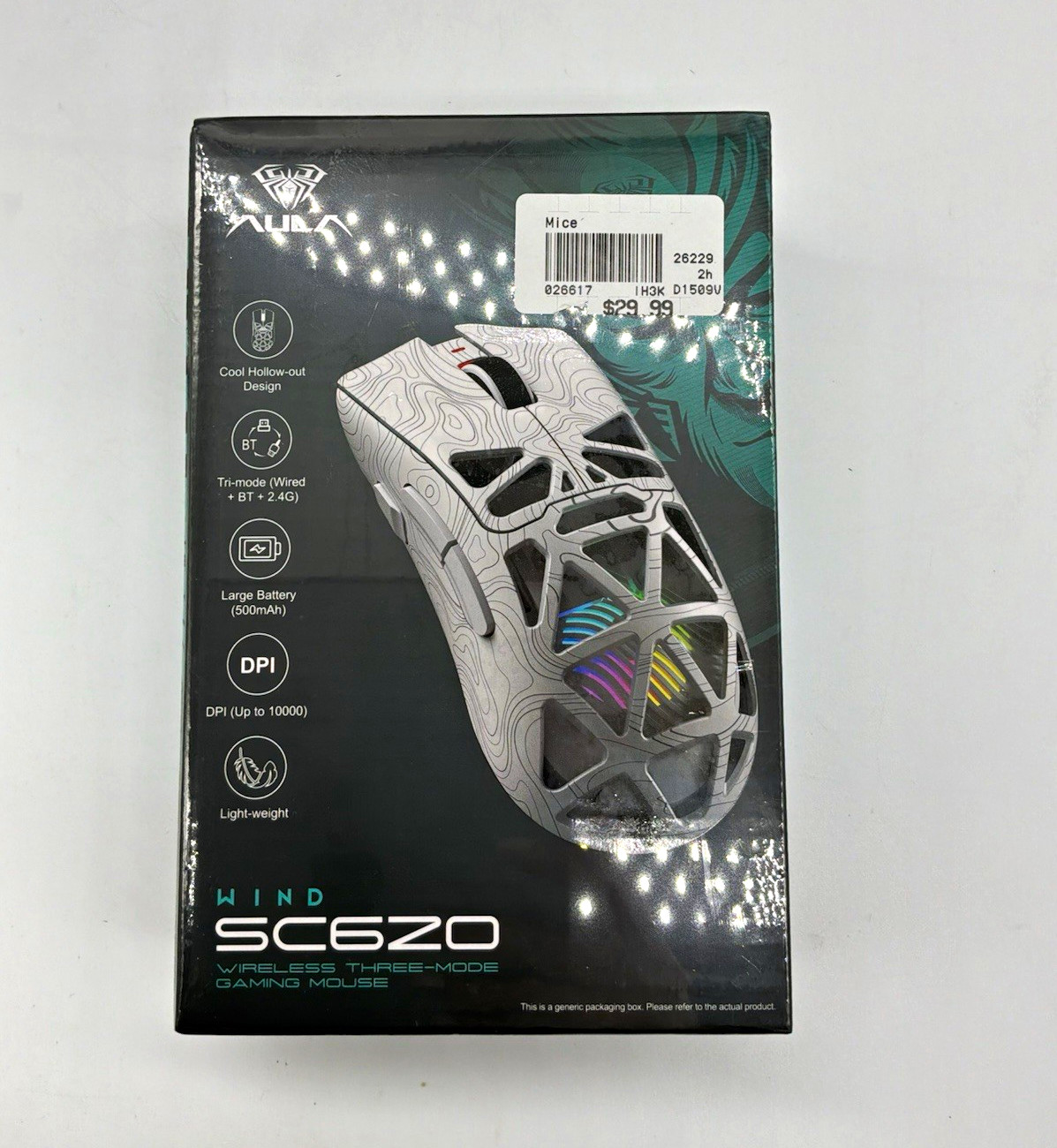 AULA SC620 Wireless Bluetooth Gaming Mouse Black 6-Button 10000 DPI