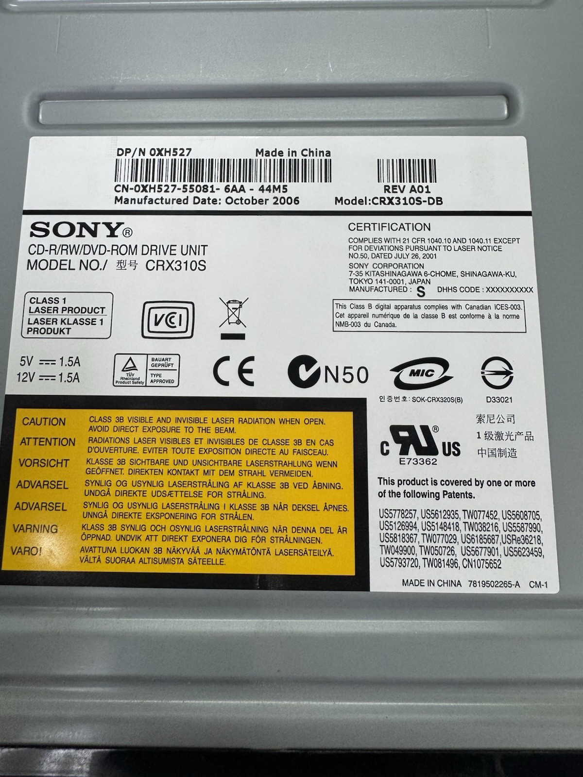 Sony CRX310S CD-R/RW DVD-ROM SATA Optical Drive Unit Works Tested Fast Shipping