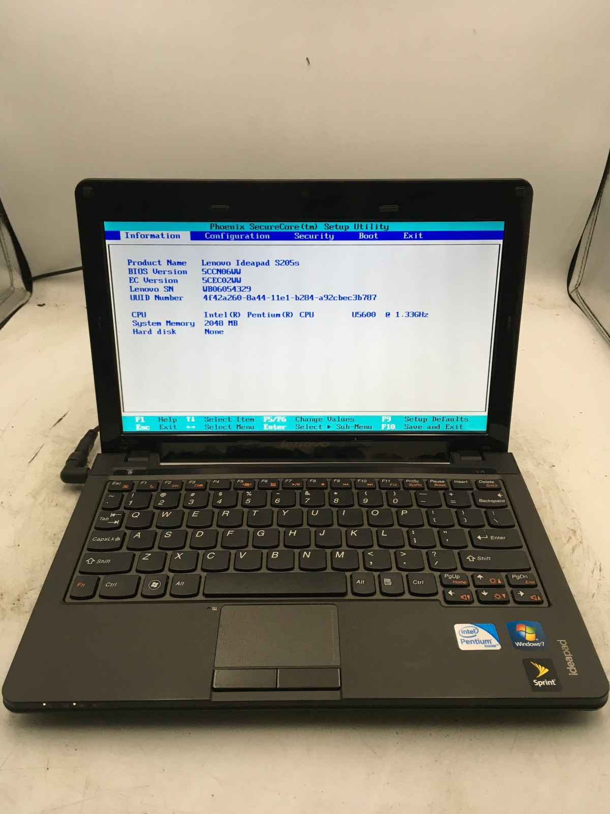 LENOVO IDEAPAD S205S - BOOTS TO BIOS - INTEL PENTIUM U5600 - 2GB RAM - READ - BB