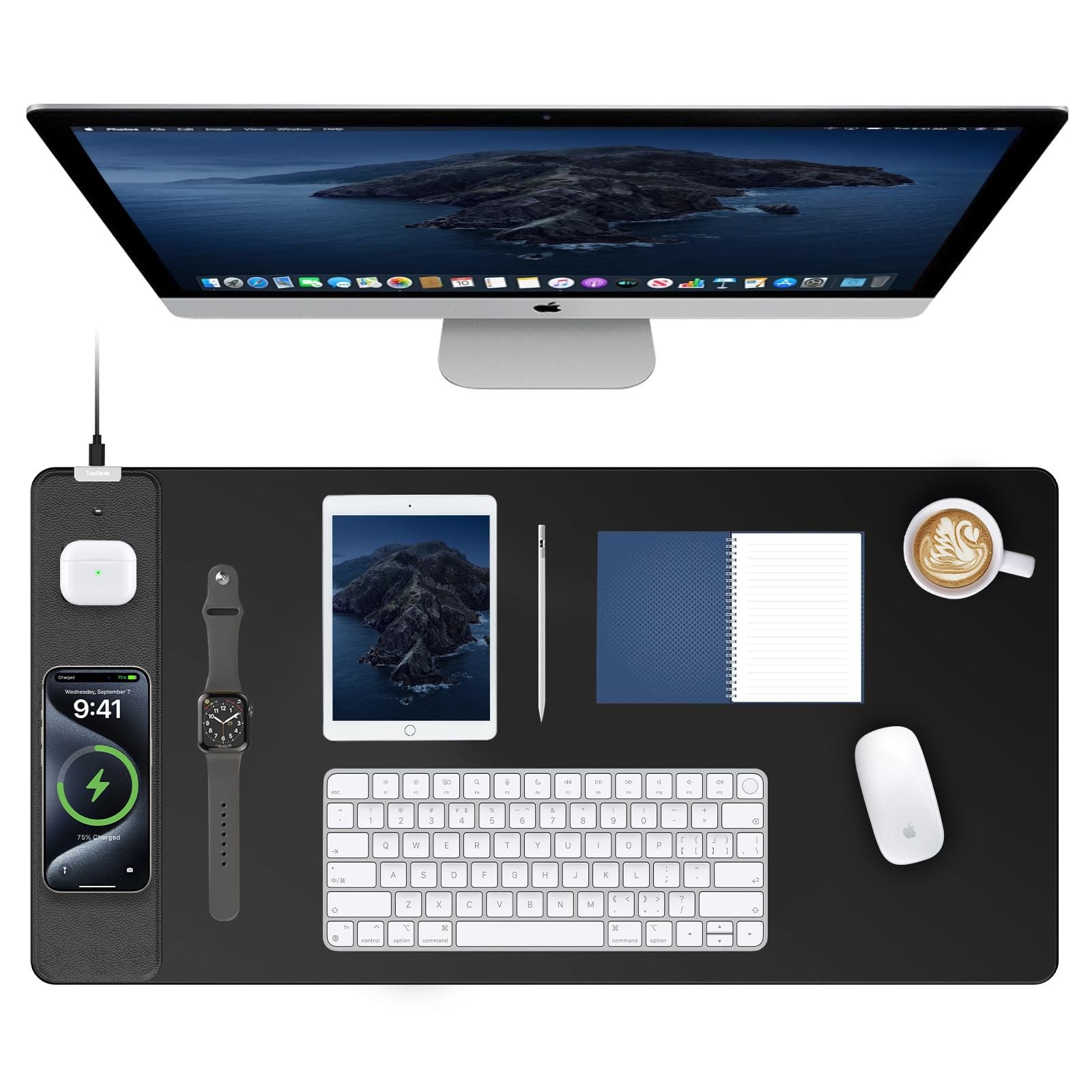 TopMade XXL Gaming Mouse Pad, 15W Fast Wireless Charging, 31.5"x15.75" Desk Mat