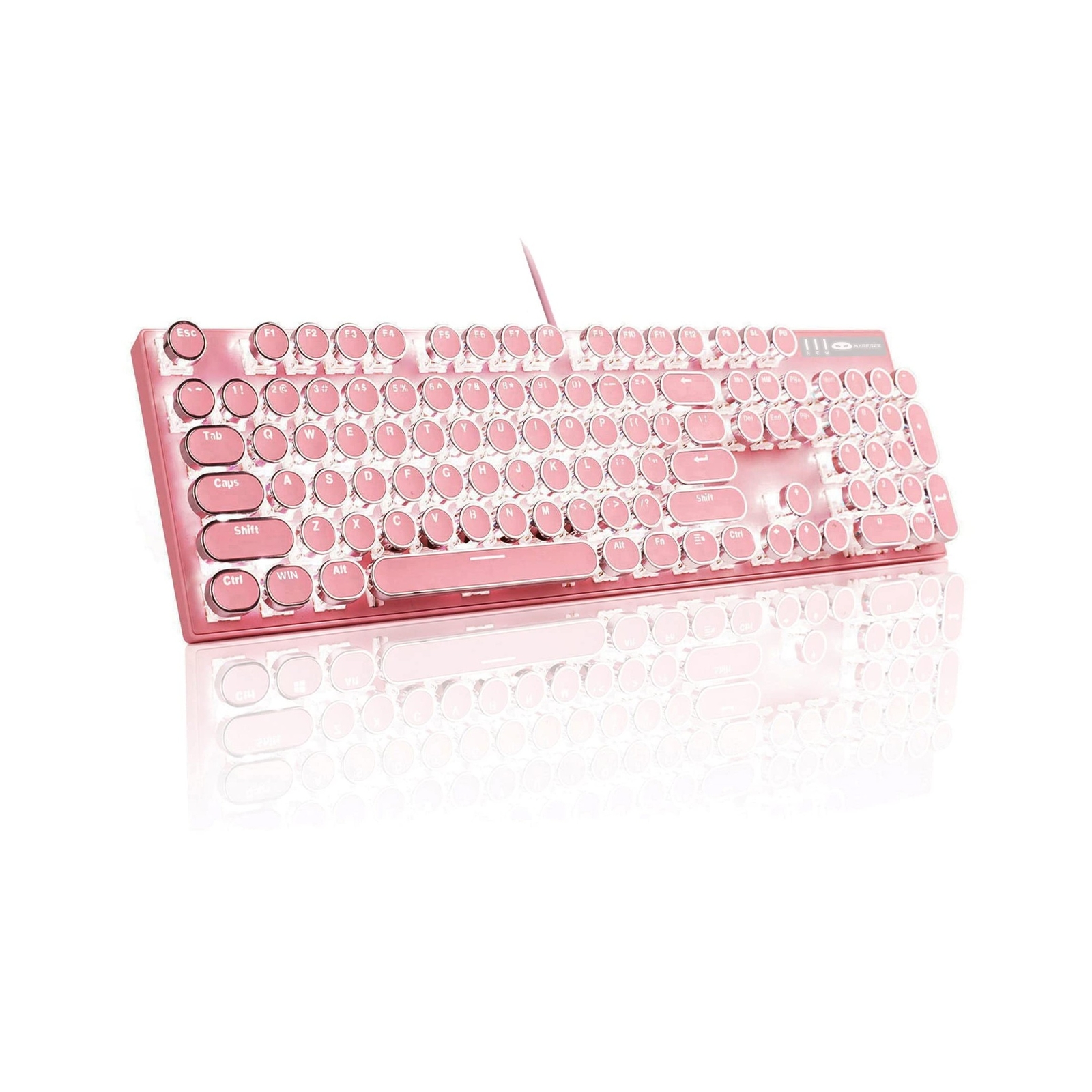 MageGee Typewriter Mechanical Gaming Keyboard, Retro Punk Round Keycap LED Wh...