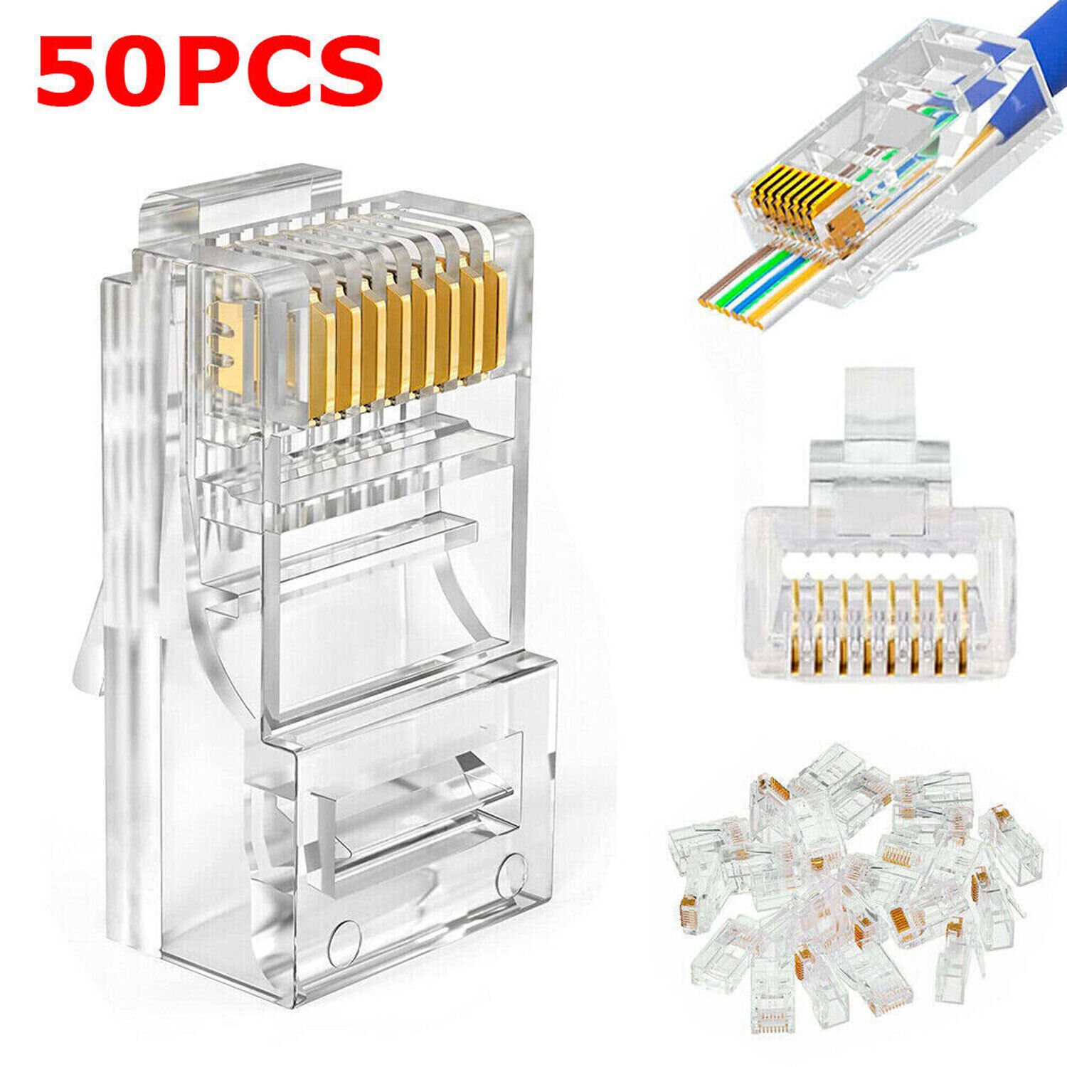 50-200 RJ45 Pass Through Modular Plug Network Cable Connector End 8P8C CAT6 CAT5