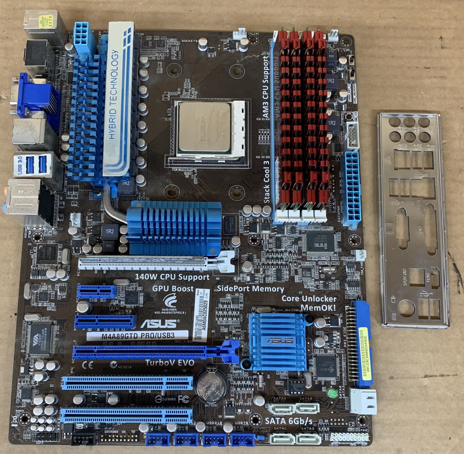 ASUS M4A89GTD PRO/USB3 AM3 Motherboard Combo I/O + AMD Phenom II X6 1055T & 16GB