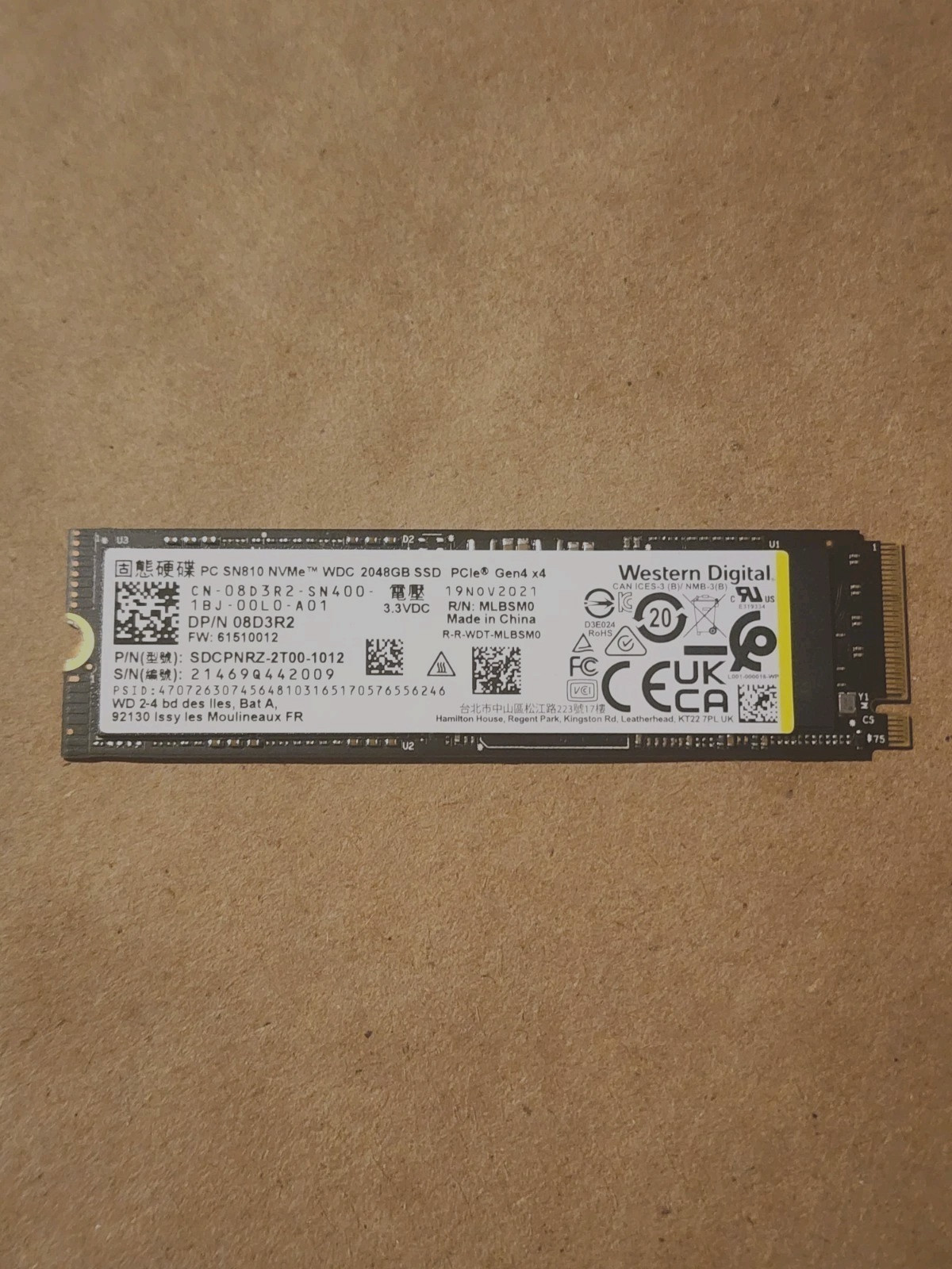 Western Digital SN810 2TB M.2 2280 NVMe SSD PCIe Gen4 x4