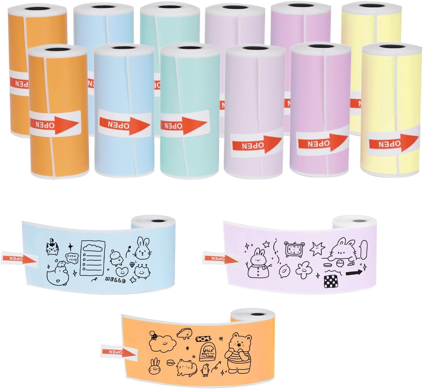 12PCS Mini Thermal Printer Self-Adhesive Sticker Paper for Journals and Notes