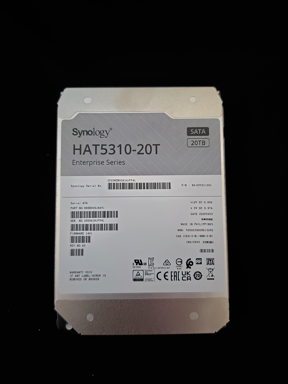 Synology HAT5310-20T - 20 TB 3.5" SATA 7200 RPM Enterprise Grade HDD for NAS