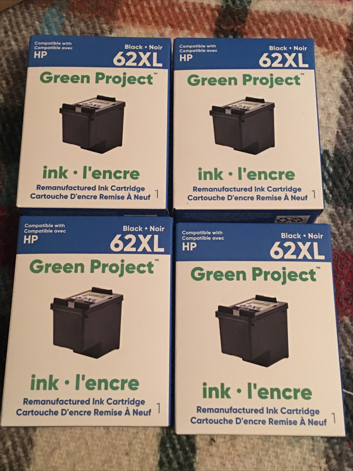 Green Project HP 62XL Black Ink Cartridge Package Of 4 New Sealed