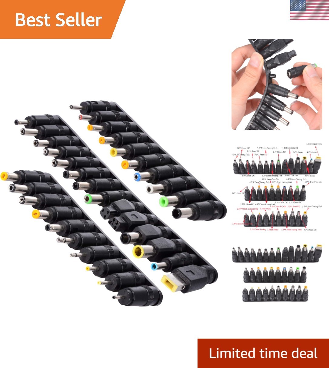 34pcs Universal Laptop DC Plug Set, Adapter Jack Tips