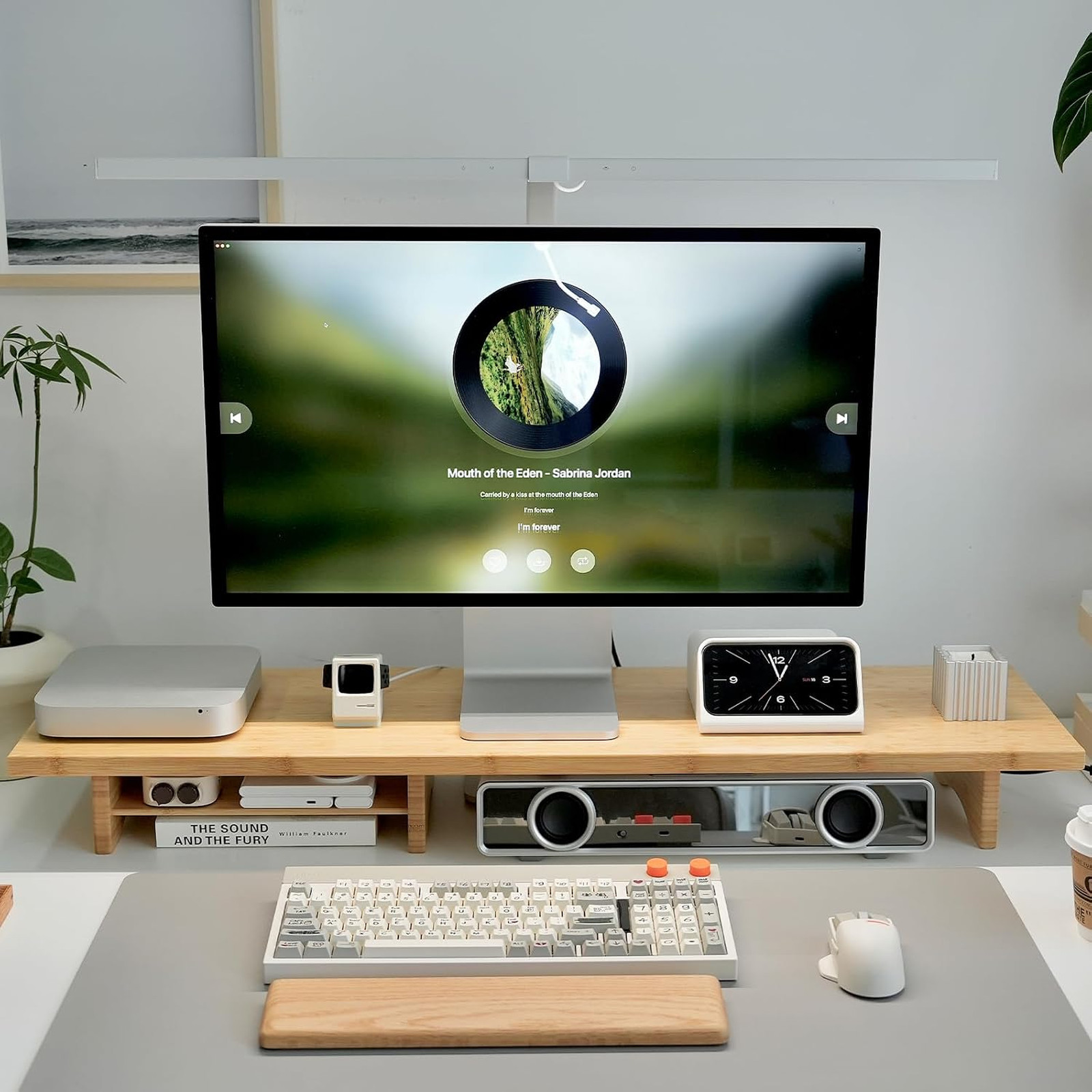 Bamboo Dual Monitor Stand Riser Two-Tier Desk Shelf with Storage Ergonomic