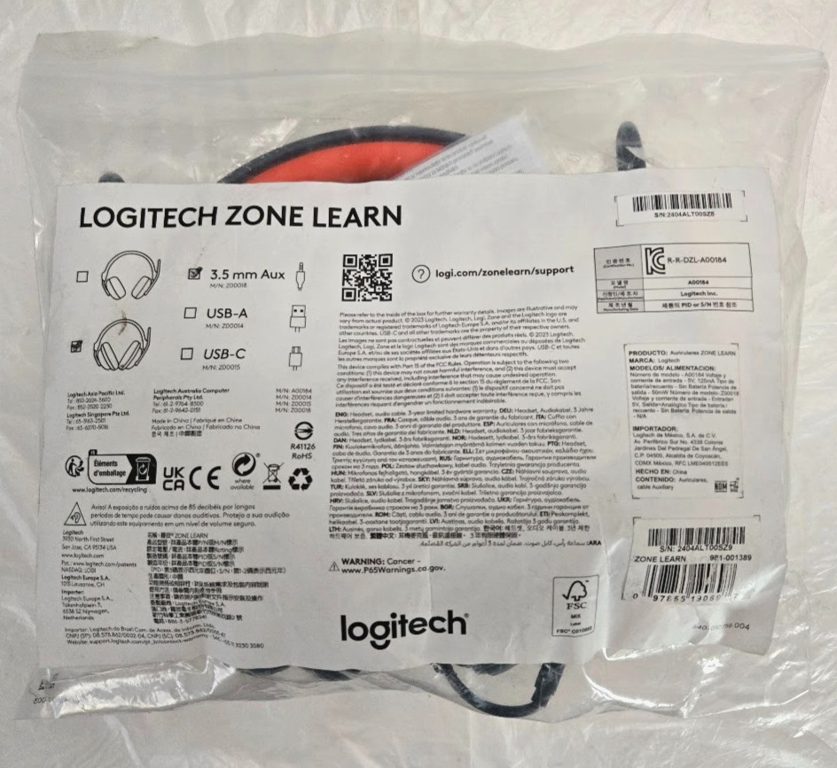 Logitech Zone Learn Headset For Kids 3.5mm AUX #981-001398 Classic Blue / Orange