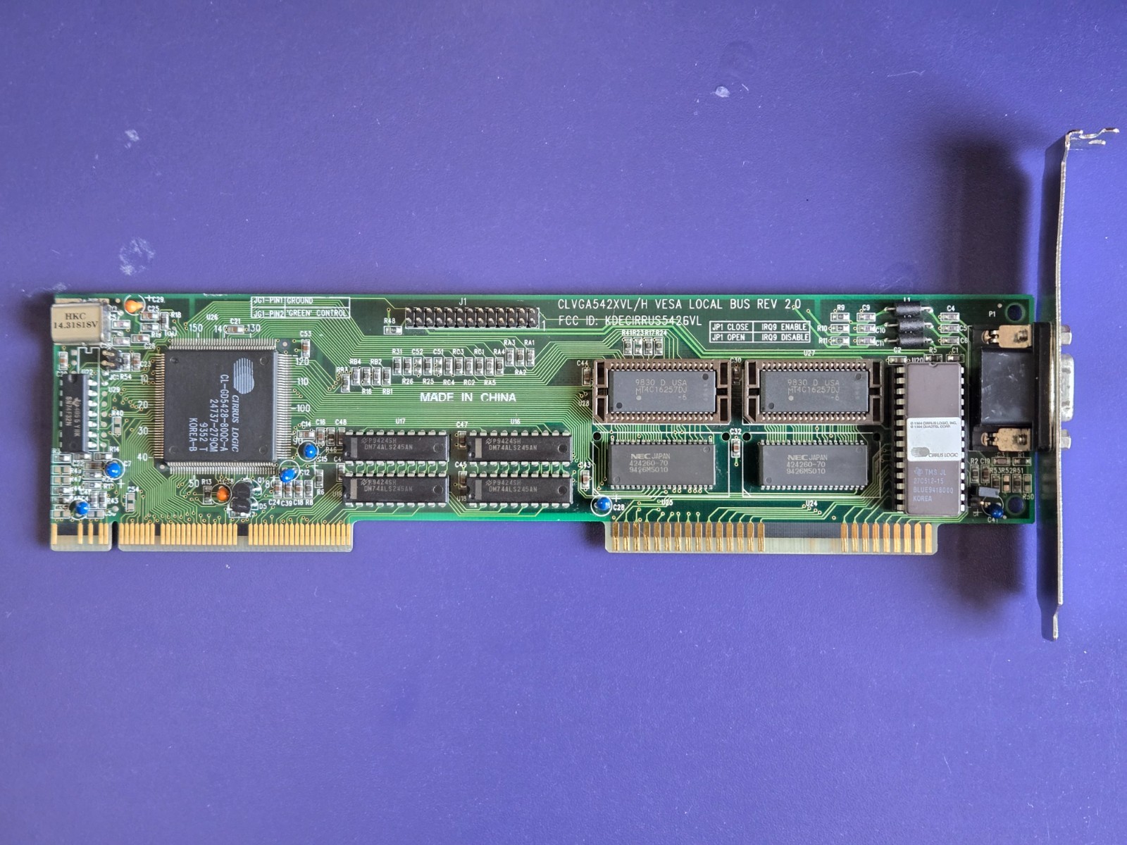 VLB Video Card, Cirrus Logic GD5428, 2MB (CLVGA542XVL/H) Vintage, Working