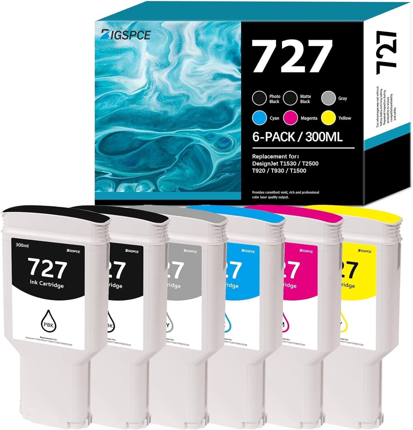 300 ml Ink Cartridge 727 For HP Design Jet T1530 920 1500 2500 930 2530 6pcs/set