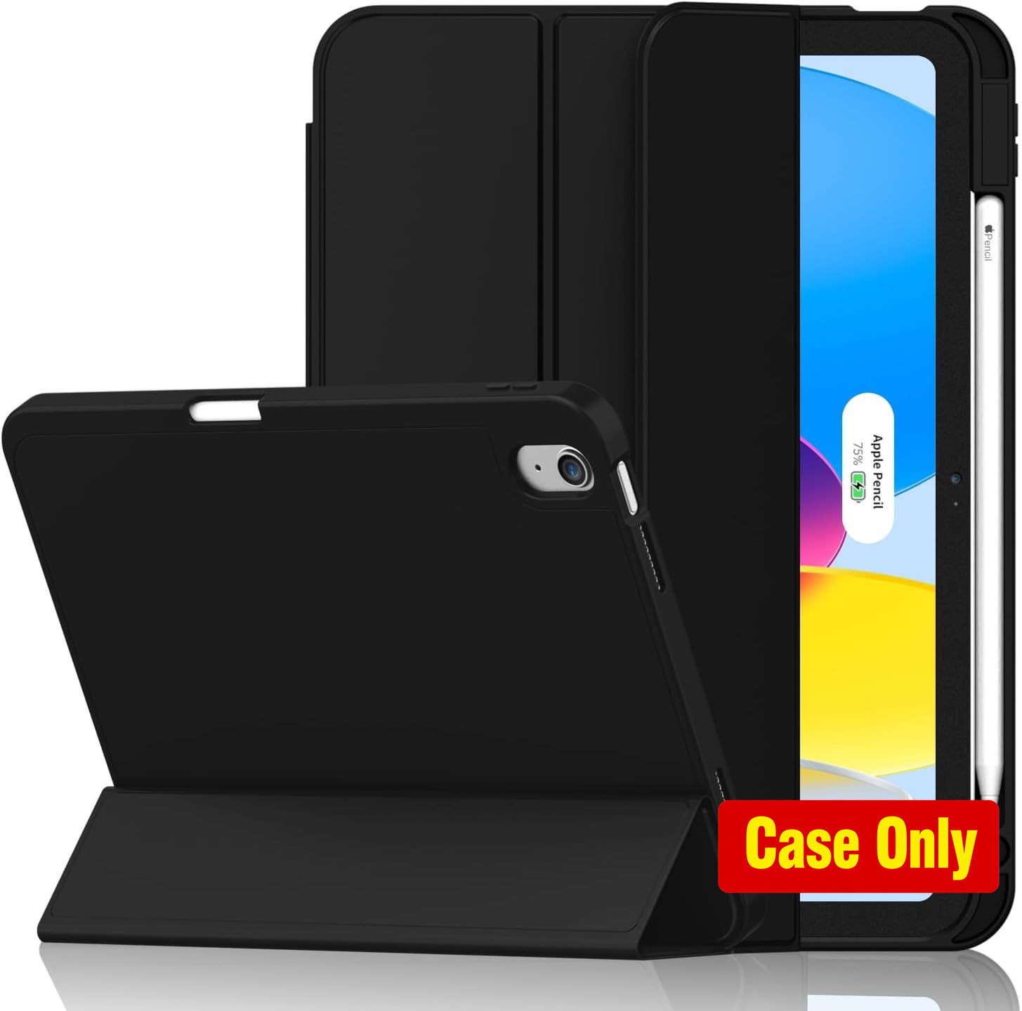 Trifold Smart Cover Case for iPad 10th Gen 11-Inch 2025, Black with Pencil Holde