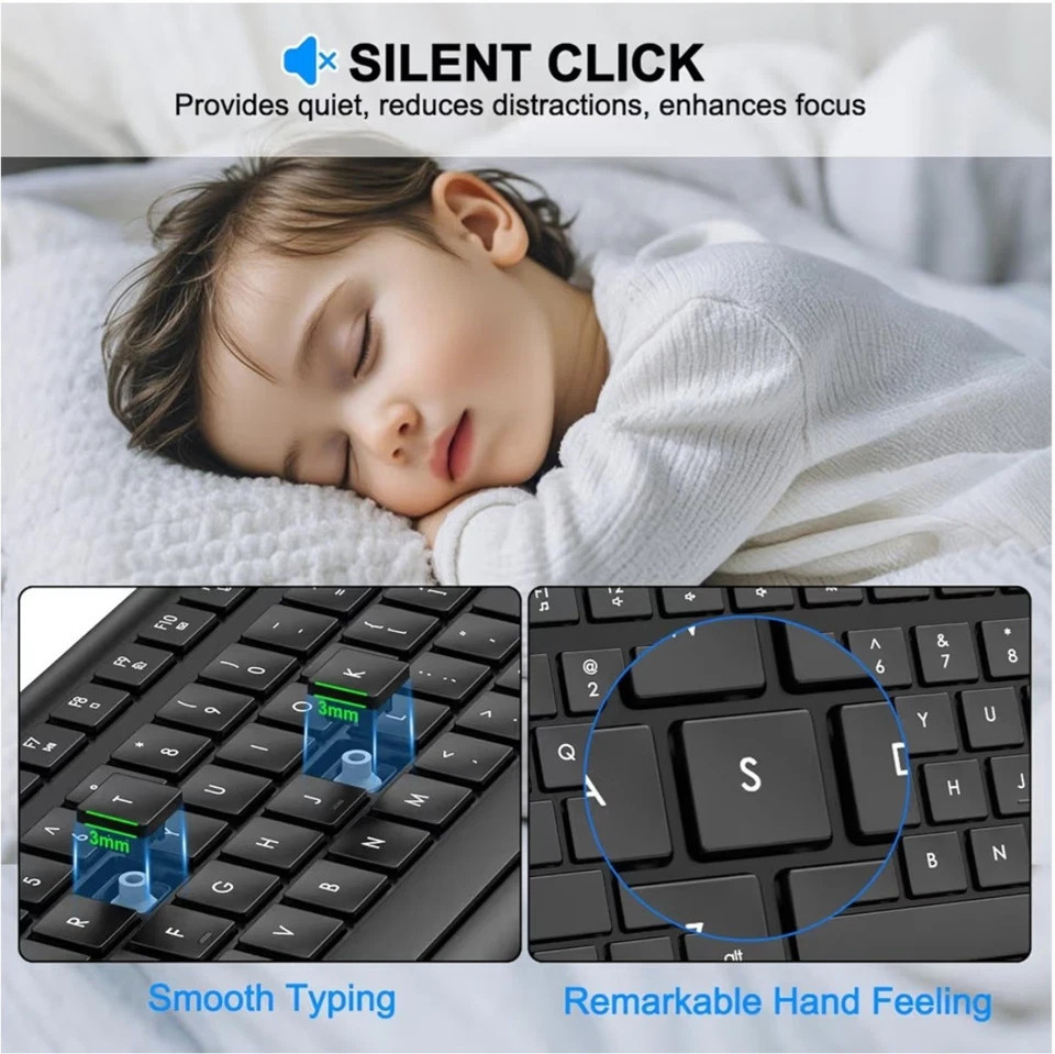 BLACK - TAYDERLY MK258 WIRELESS KEYBOARD & MOUSE COMBO, 2.4G SILENT CORDLESS