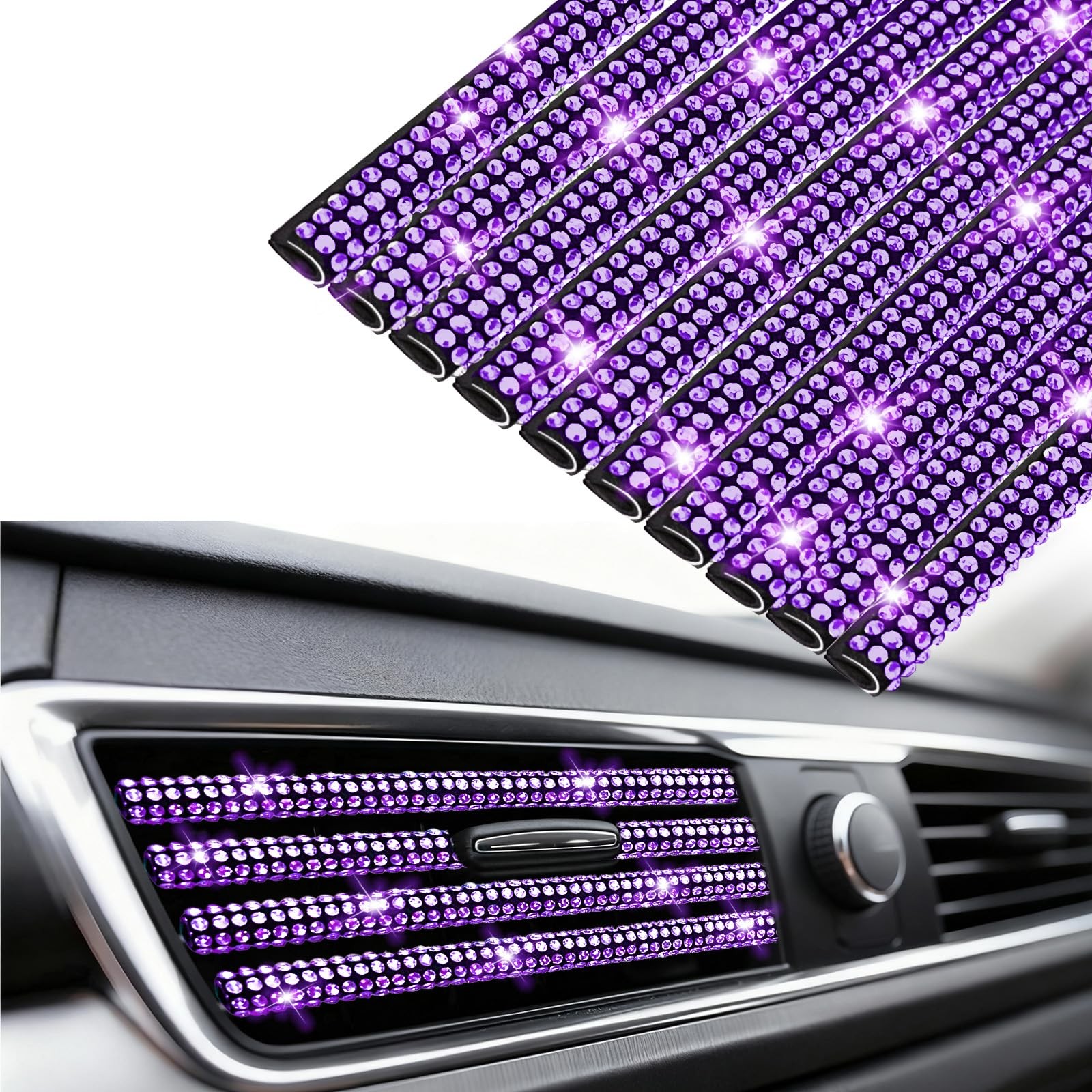 NBTEPEM 10 PCS Bling Car Vent Outlet Trim Strips, Rhinestones Car Air Conditione