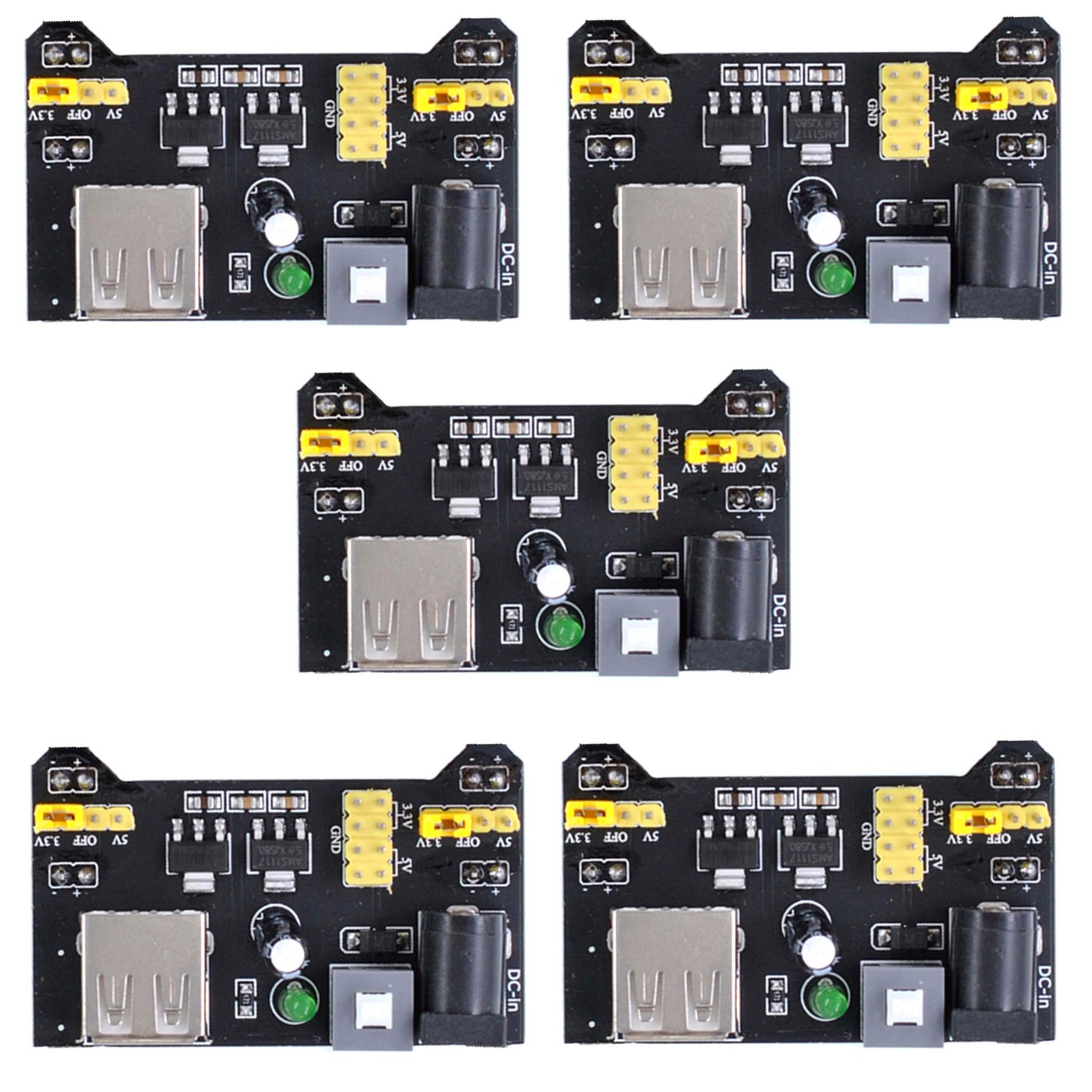 5pcs MB102 Breadboard Power Supply Module for Arduino, 3.3V/5V DC USB Regulat...