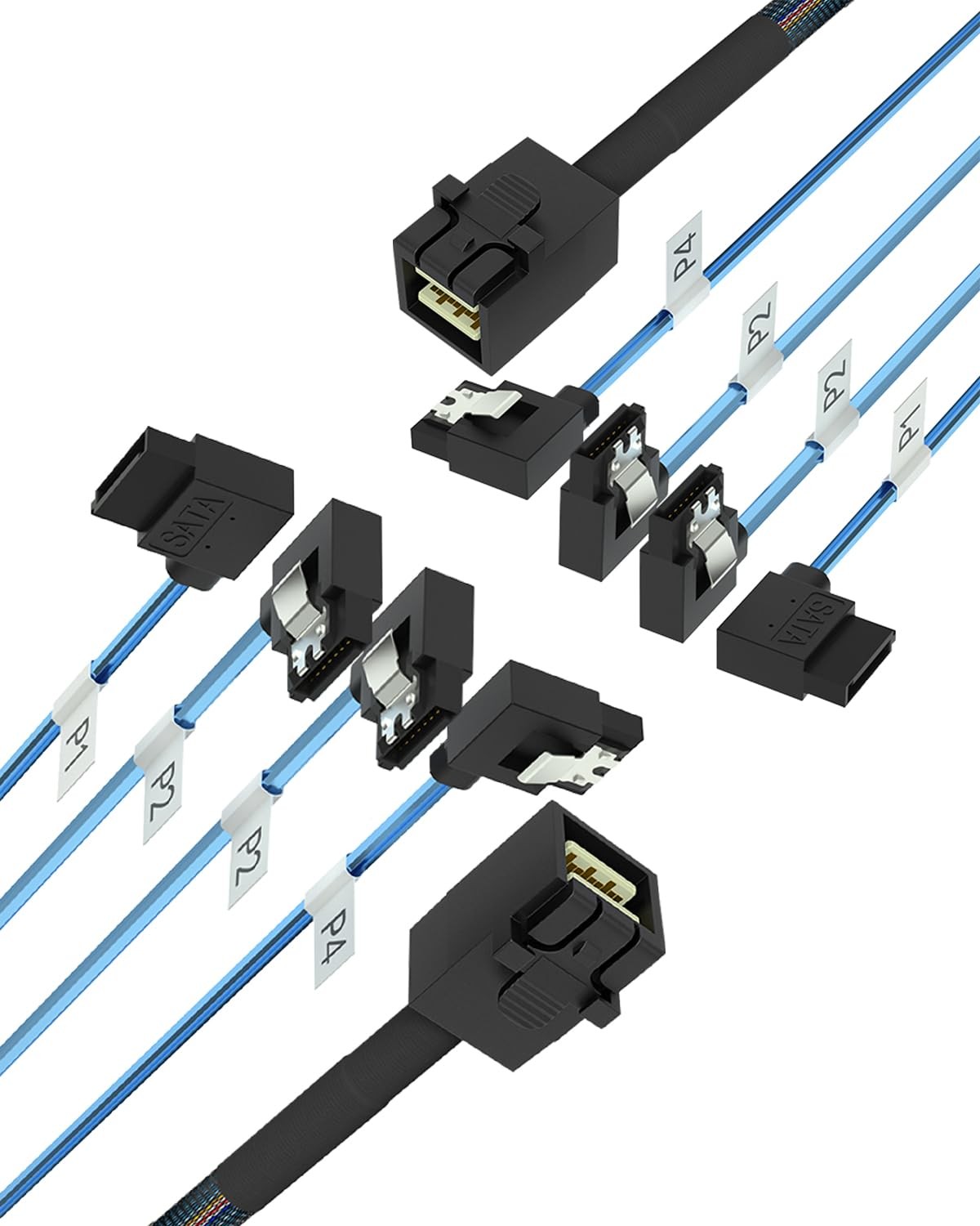 2 PCS SFF8643 To 4X SATA 90Degree Adapter Cable 1M/3.28FT Mini SAS HDD