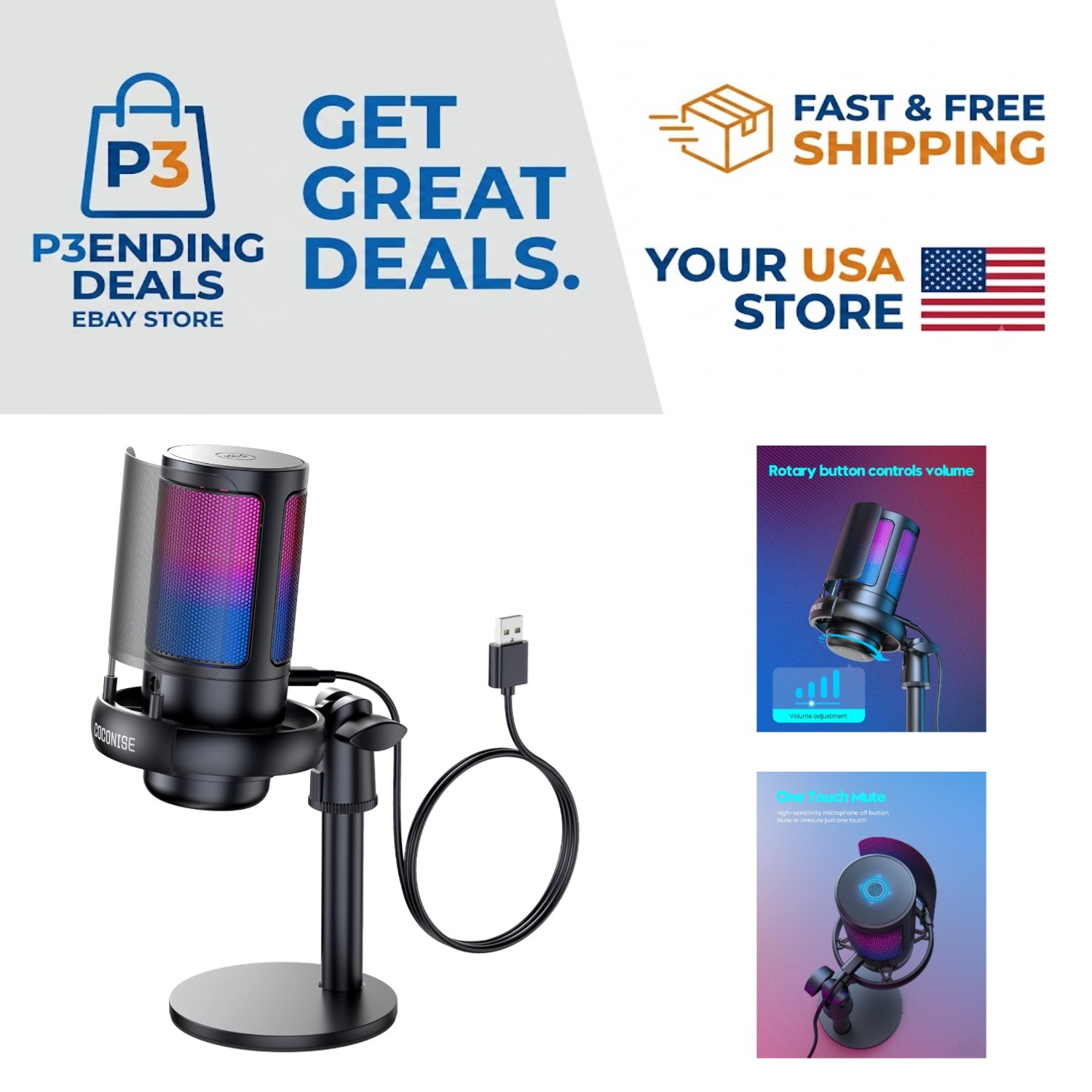 High-Fidelity USB Mic with Gradient RGB Lights - Ideal for Streaming & Gaming