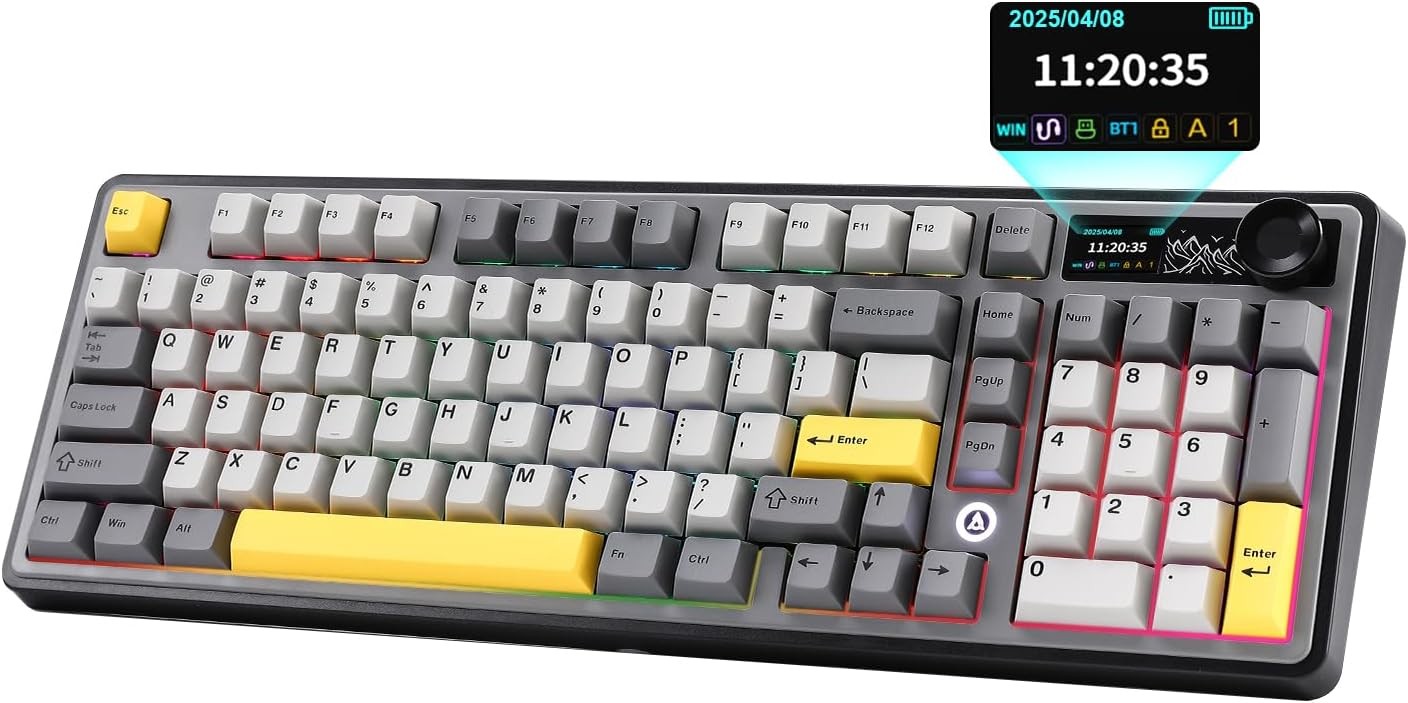 AJAZZ AK980 Wireless Keyboard with Smart Display & Murad Switch, Black 