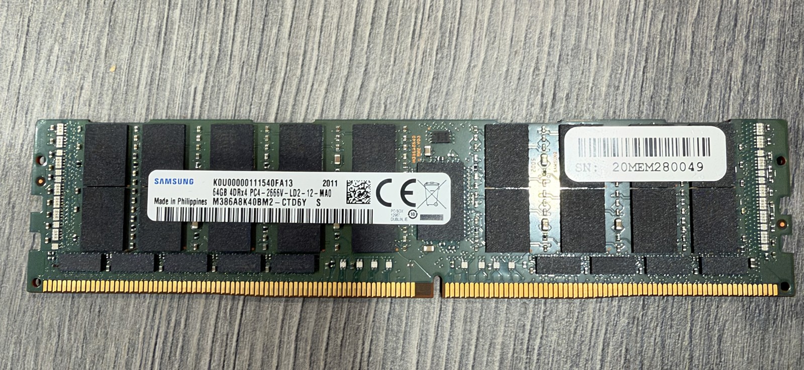 Samsung 64GB DDR4-2666 LRDIMM Server Memory PC4-21300 ECC 4DRx4 1.2V Excellent