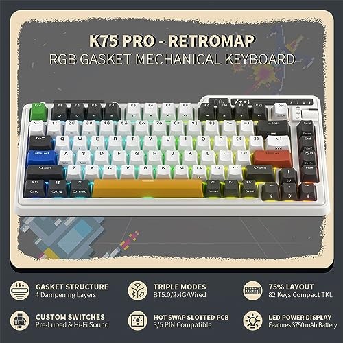 KZZI K75 PRO RGB 75% WIRELESS GASKET MECHANICAL KEYBOARD, TRIPLE -  ARCADE GAMES