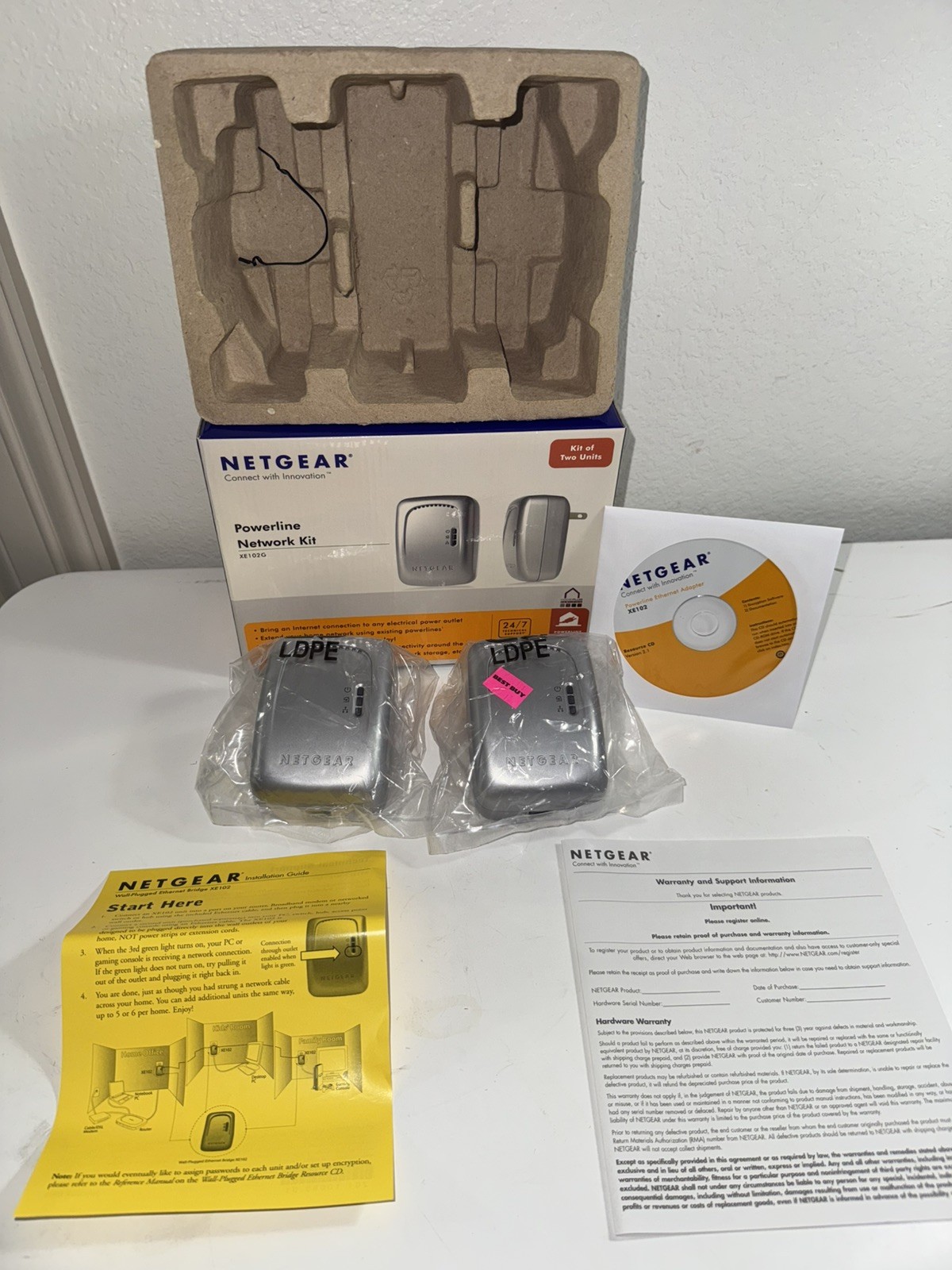 NETGEAR XE102G Powerline Network Kit 2 Ethernet Adapters 14Mbps Open Box