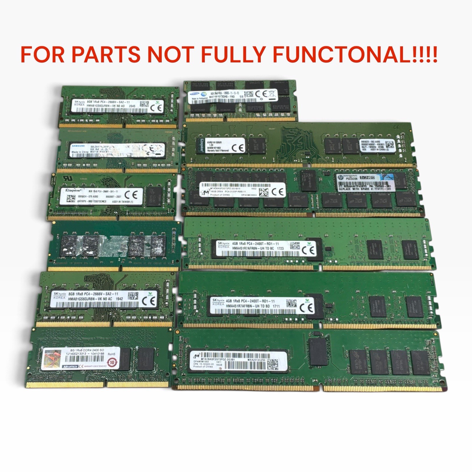 FOR PARTS LOT OF 12 DDR3 DDR4 RAM Laptop Desktop Server SEE PHOTOS AND DETAILS