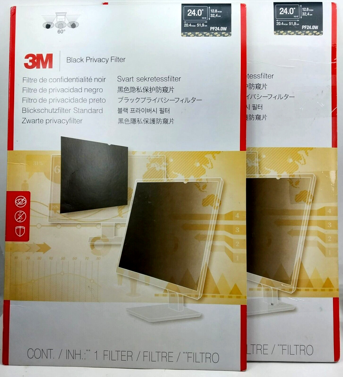 2x - 3M Widescreen Black Privacy Filter 24"-(PF24.0W) - 
