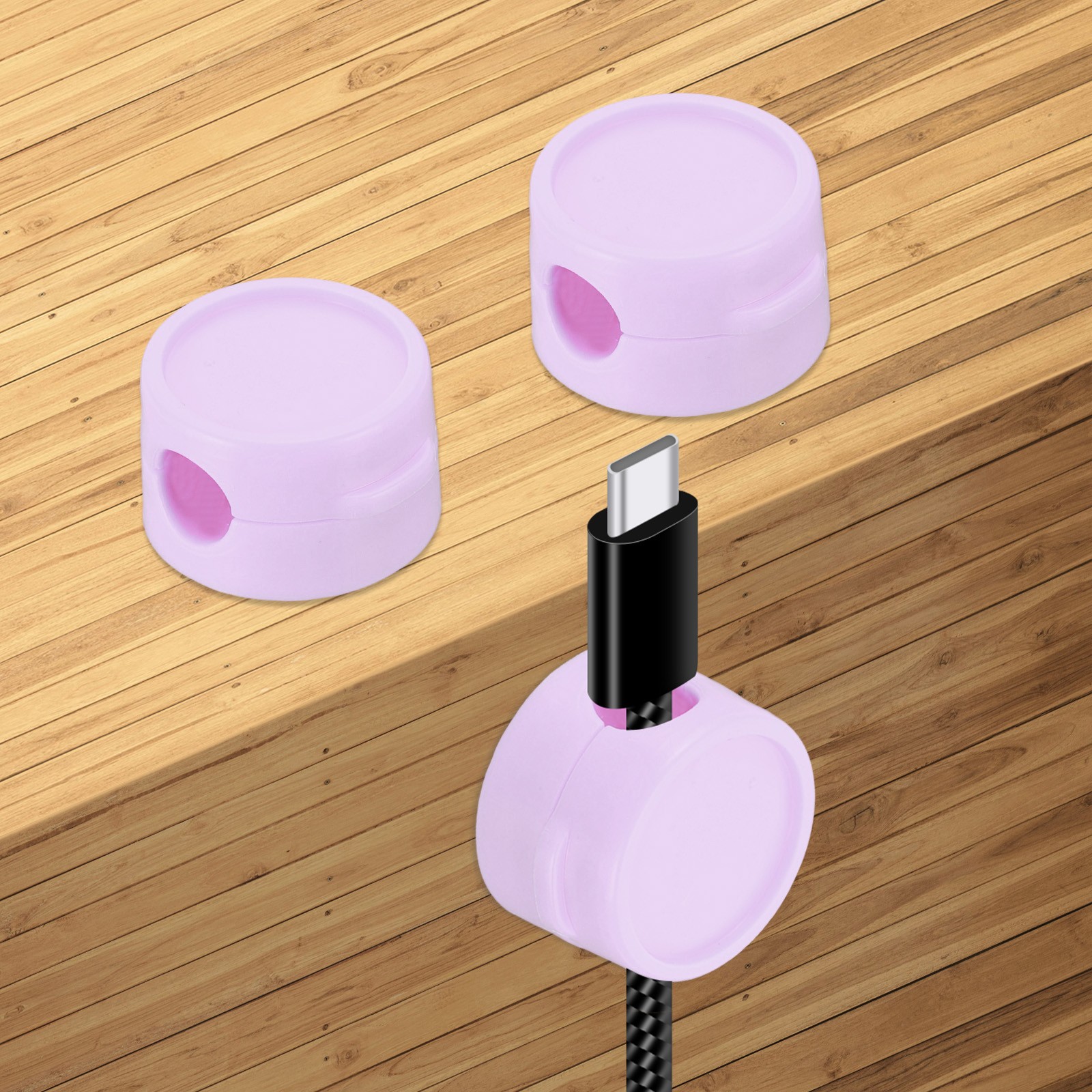 Cable Organizer Holder, 3 Pcs Magnetic Spring Desk Cable Management, Purple