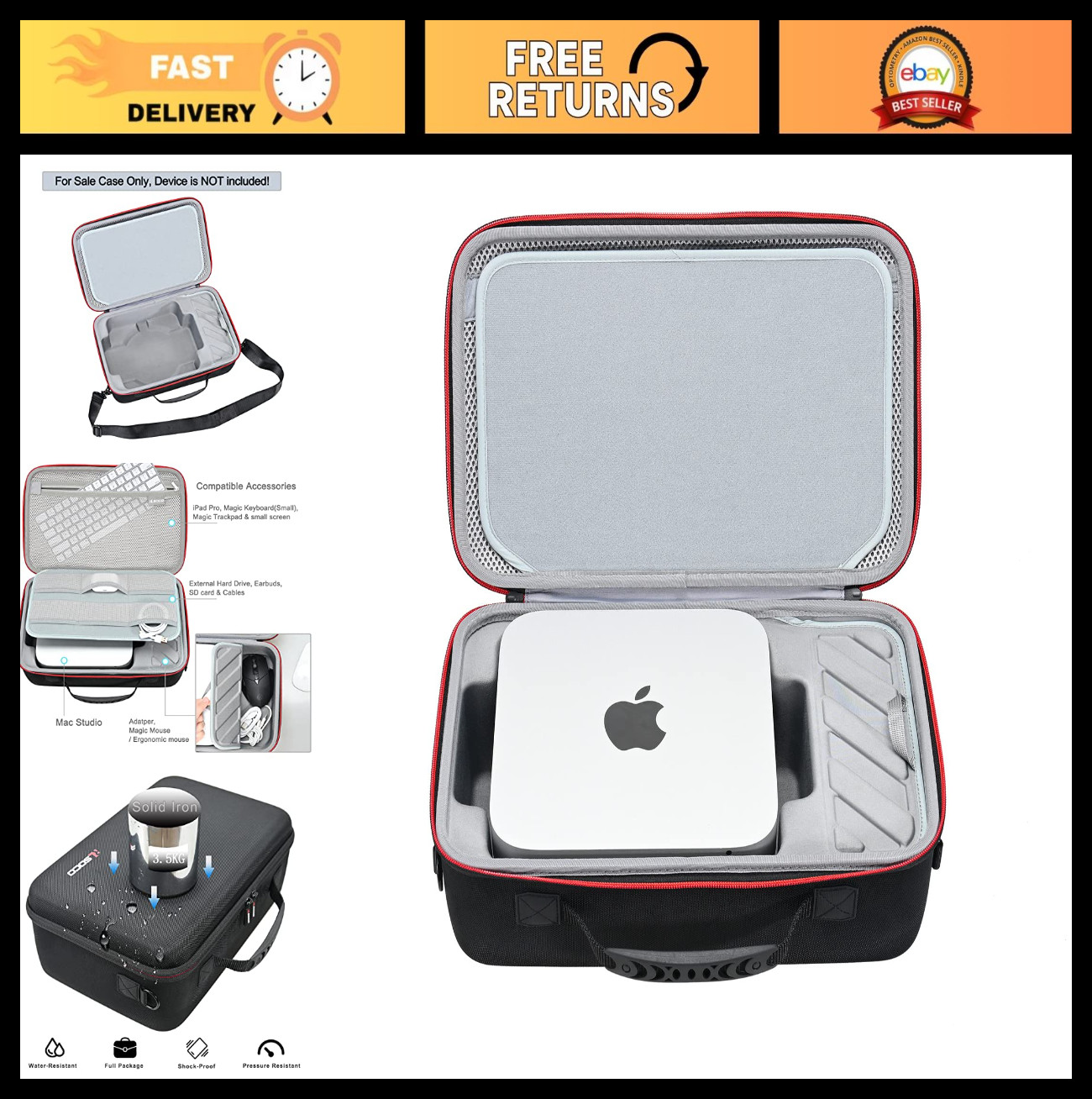 Compact Hard Case for Apple Mac Studio M4/M3/M2/M1 | Scratch Protection, YKK Zip