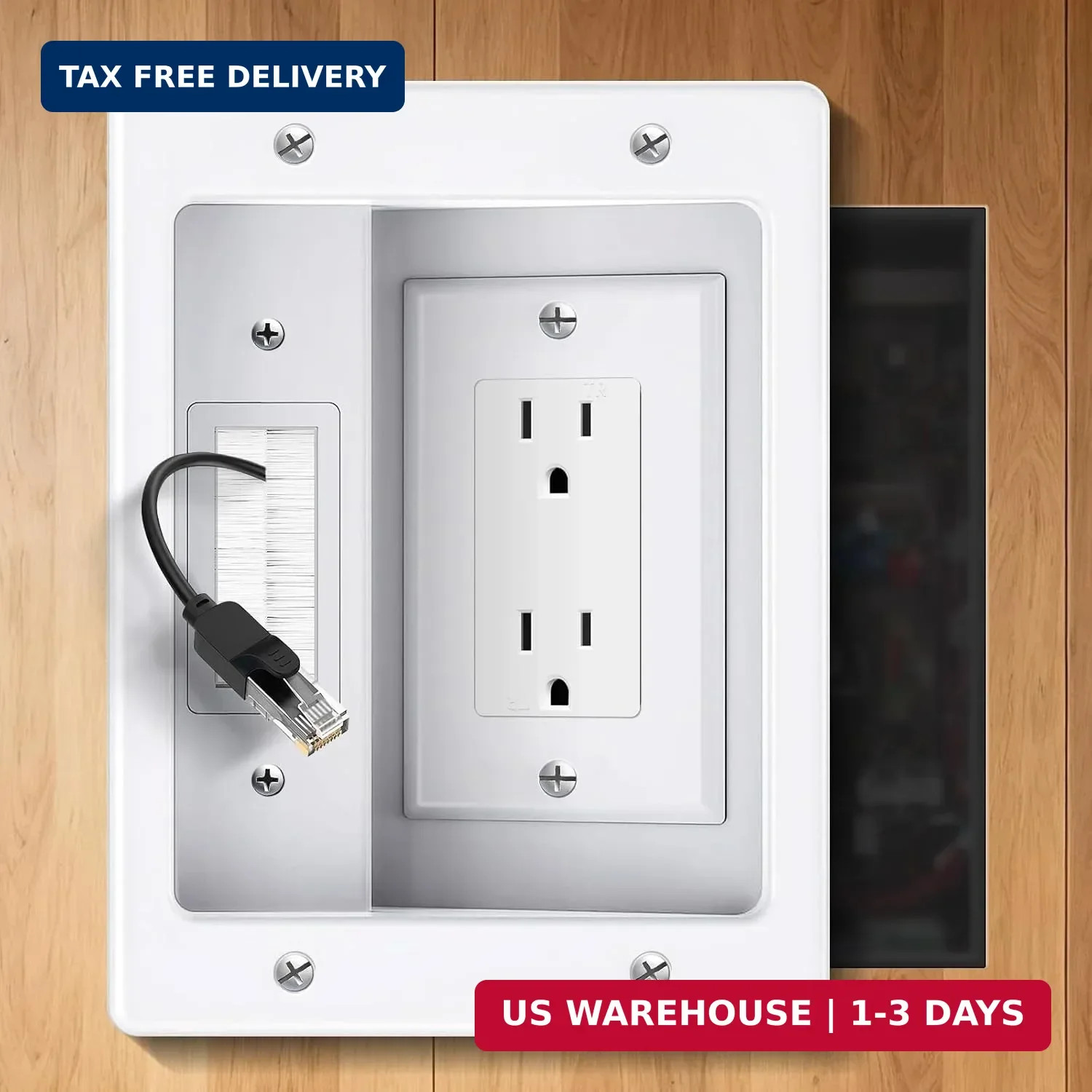 Wall Cable Concealer Kit, Upgraded Recessed TV Outlet Box-Two-Hole Socket with C