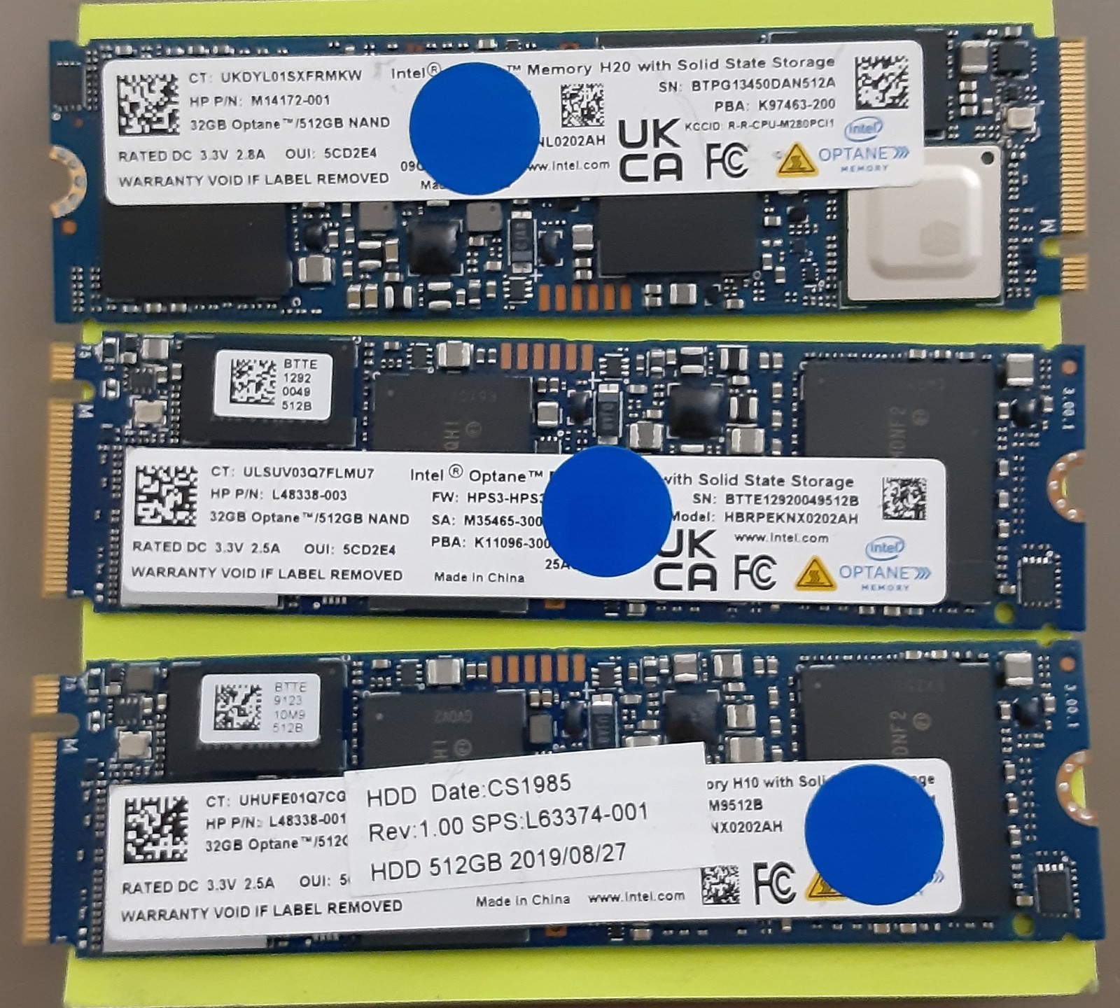 *LOT OF 3* Intel Optane Memory H10/H20 512GB NAND NVMe SSD M.2 2280
