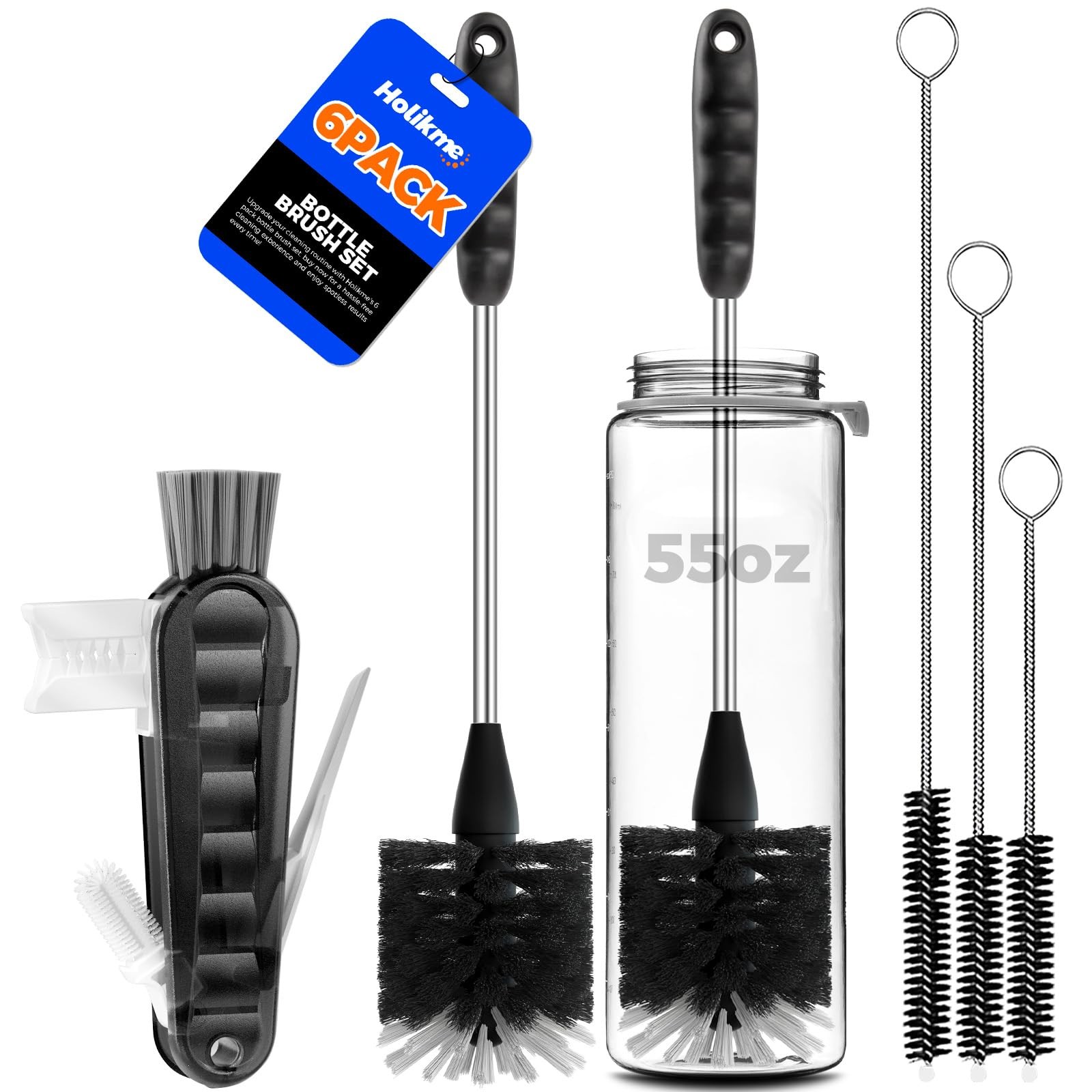 6 Pack Bottle Brush Cleaning Set，Long Handle Bottle Cleaner for Washing Narrow