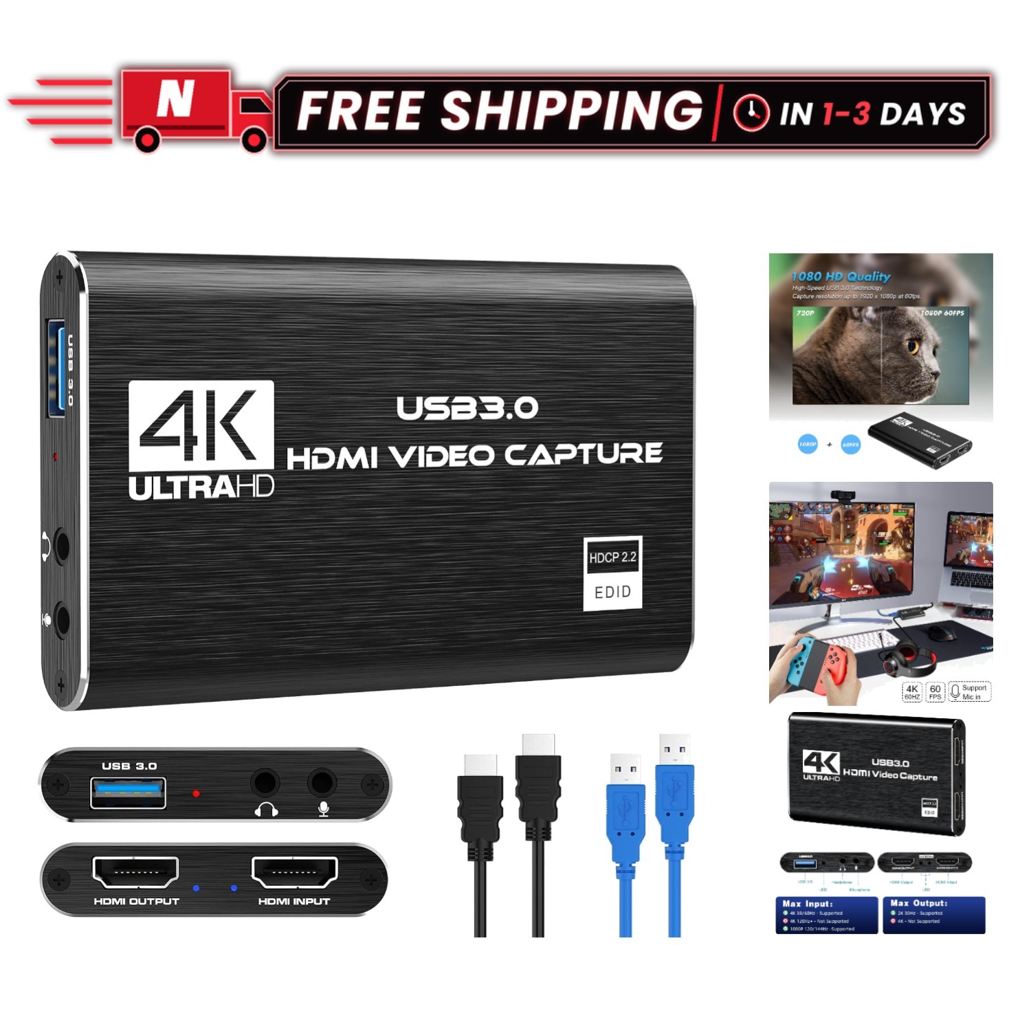 HDMI Video Capture Device for Gaming - 4K Pass-through and Low Latency Streaming