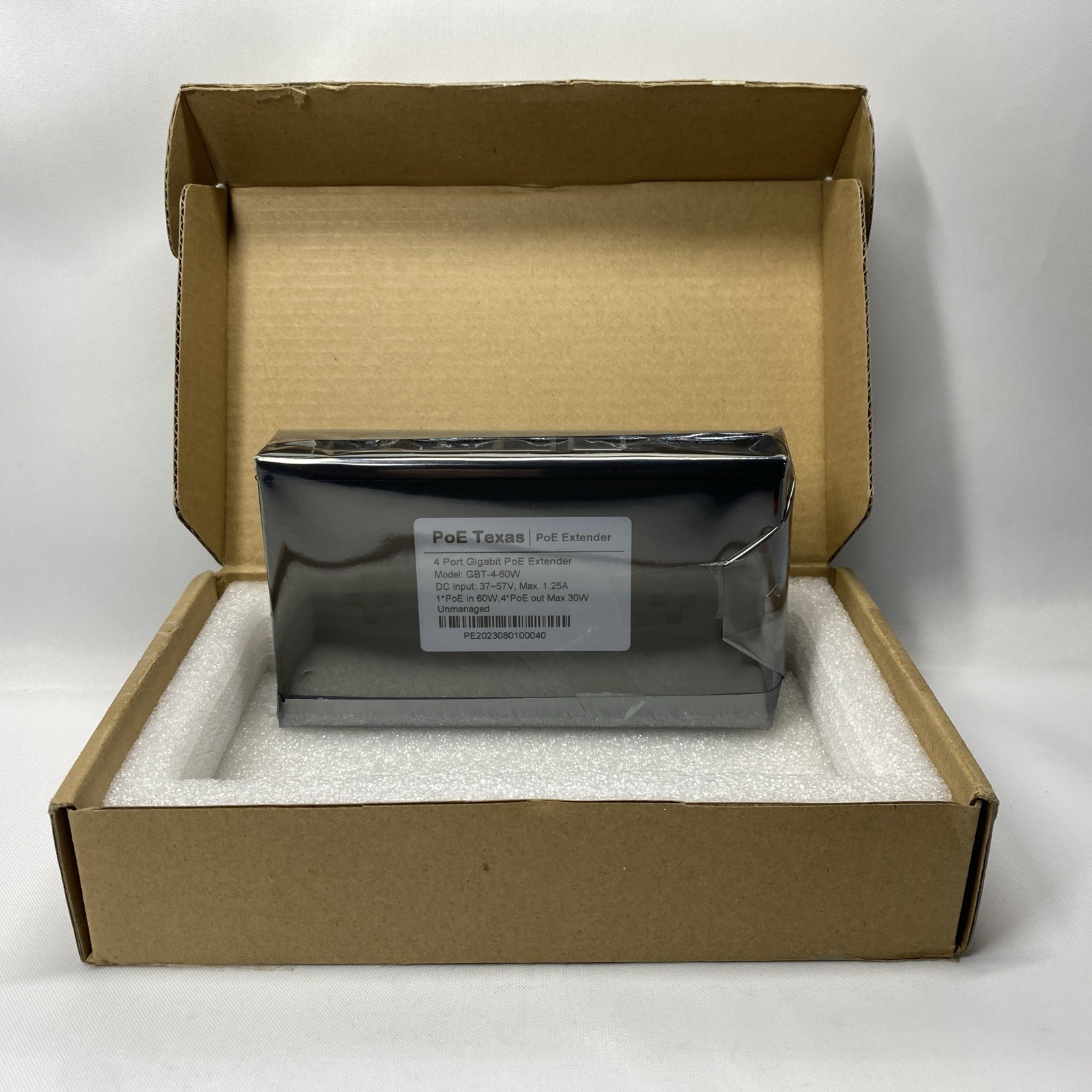 PoE Texas GBT-4-60W 4-Port Gigabit PoE Extender 802.3bt Uplink (Open Box Unused)