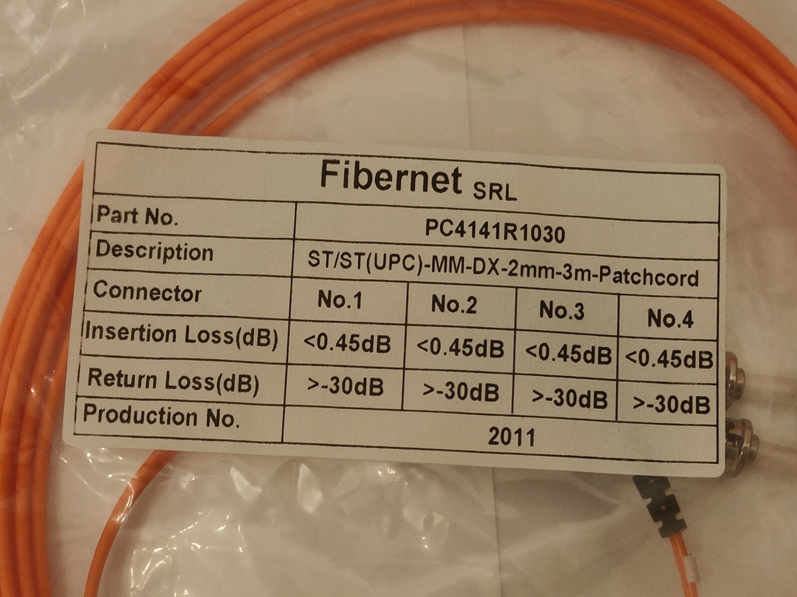 FIBERNET Fiber Patch Cord ST/ST(UPC) MM 2 mm 3 m PC4141R1030 Lot of 7