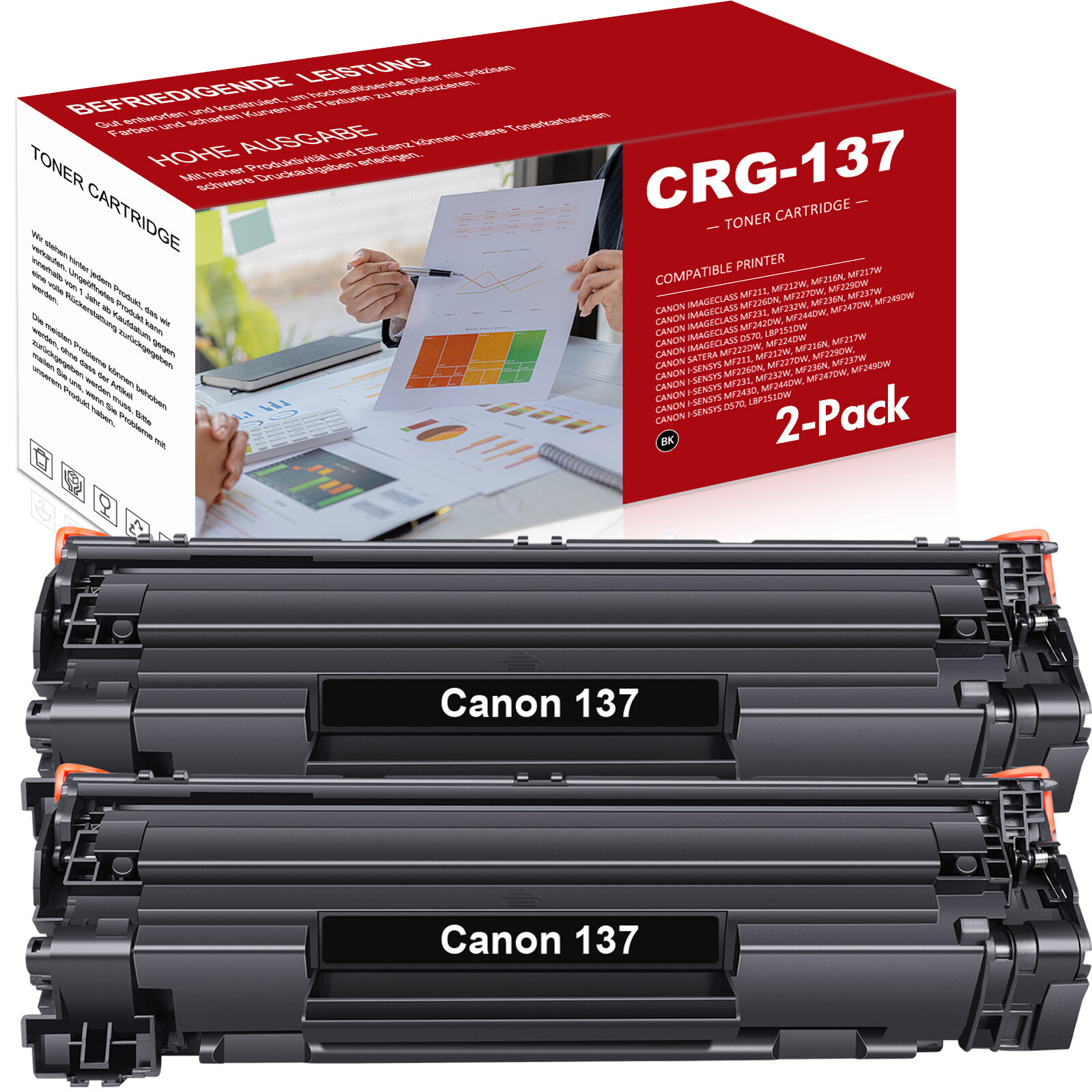 2 Pack CRG 137 Toner Cartridge For Canon 137 ImageClass MF227dw MF212w MF231