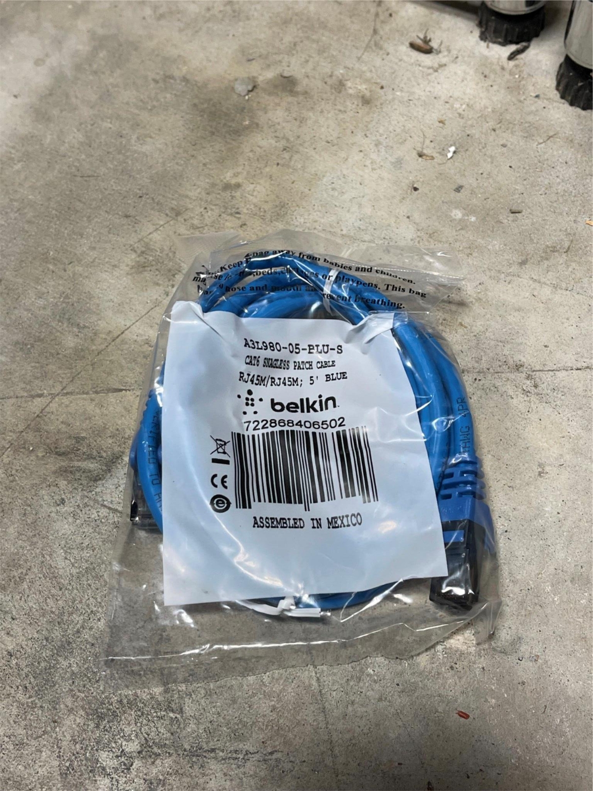 New Belkin 5' CAT6 Snagless Patch Cable A3L980-05-BLU-S