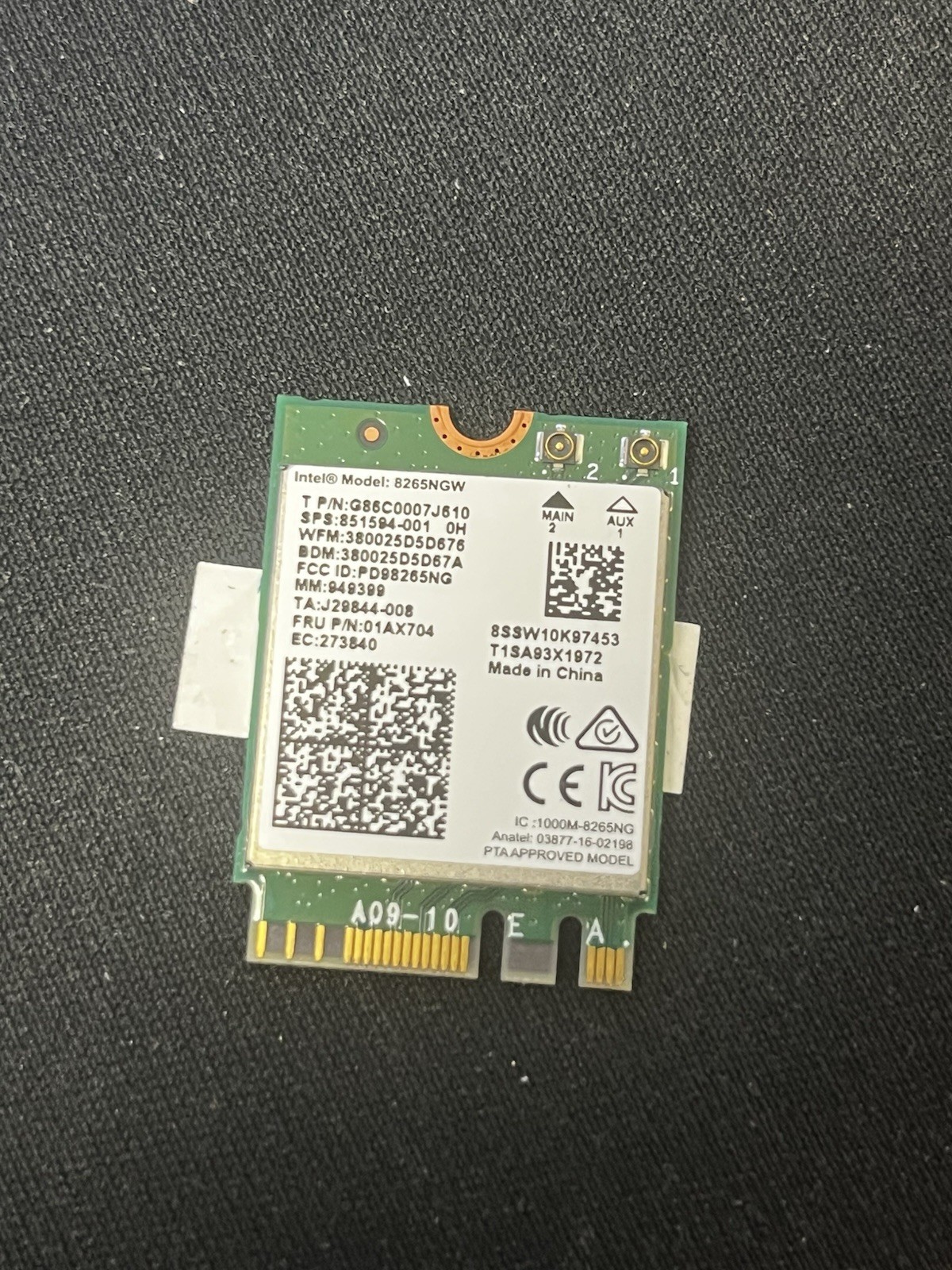 Intel Dual Band Wireless-AC 8265 (Model 8265NGW) M.2 Wi-Fi and Bluetooth network